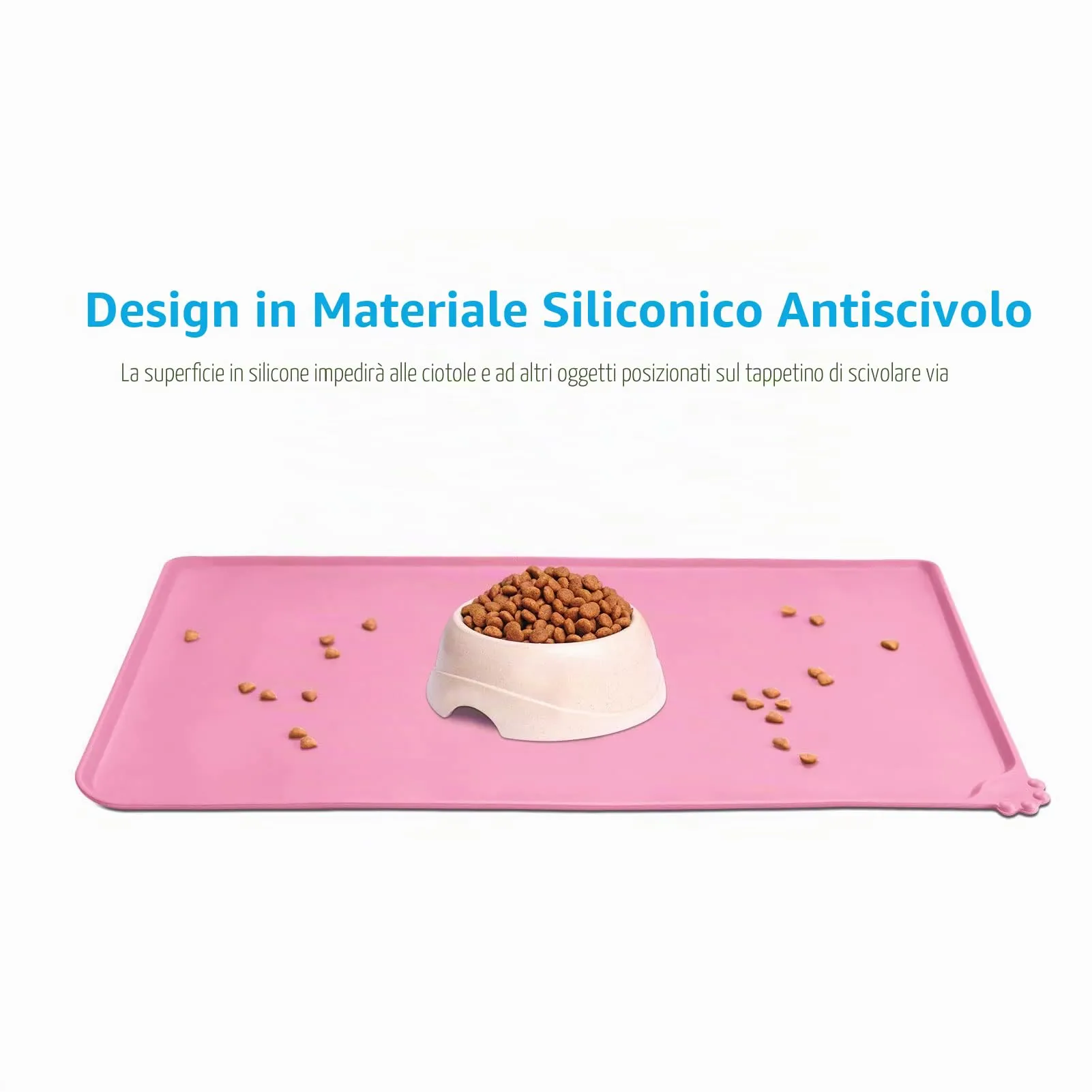 AUDWUD Tappetino in Silicone Impermeabile e Antiscivolo per Ciotole Animali, Rosa, 47x30 cm - immagine 2