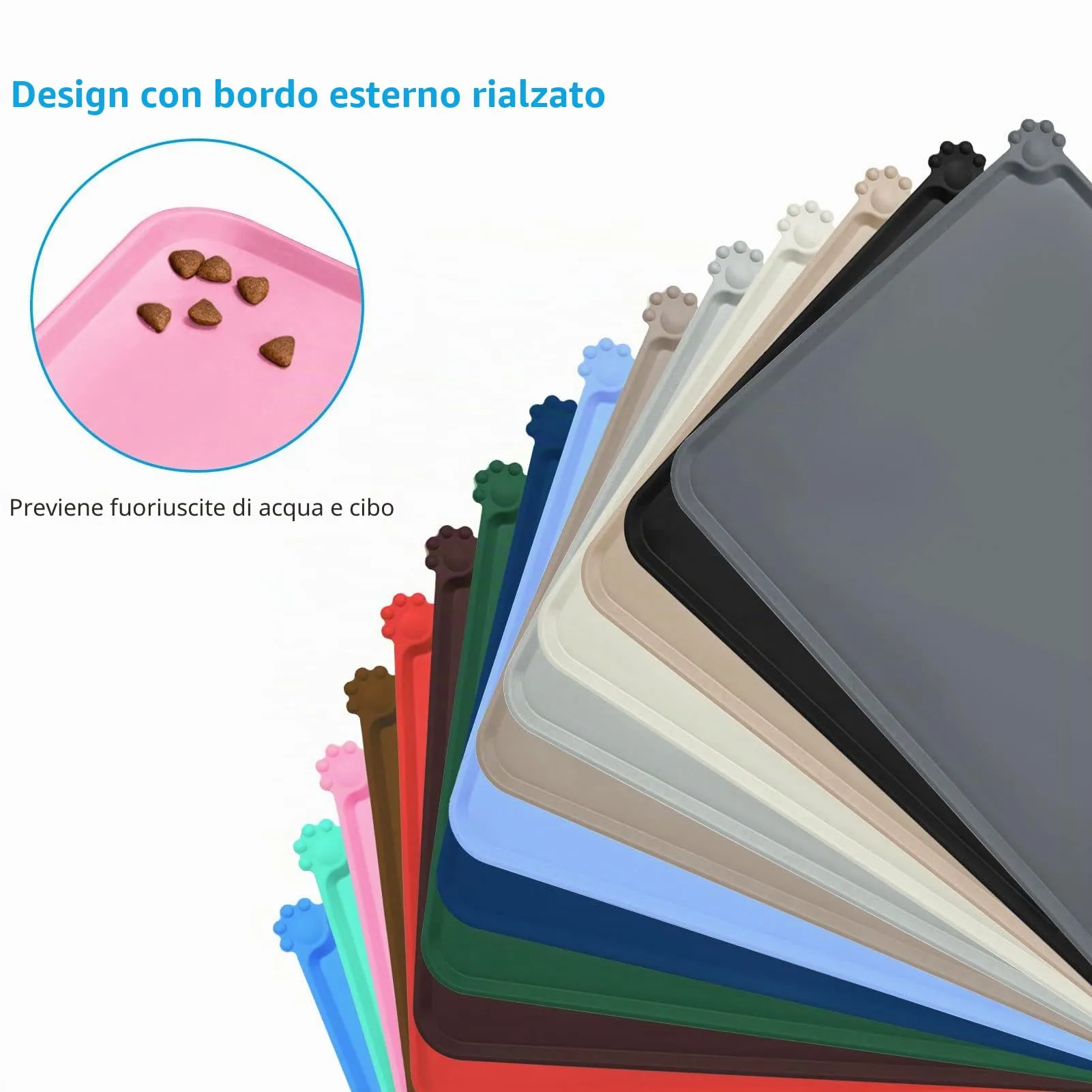 AUDWUD Tappetino in Silicone Impermeabile e Antiscivolo per Ciotole Animali, Rosa, 47x30 cm - immagine 3