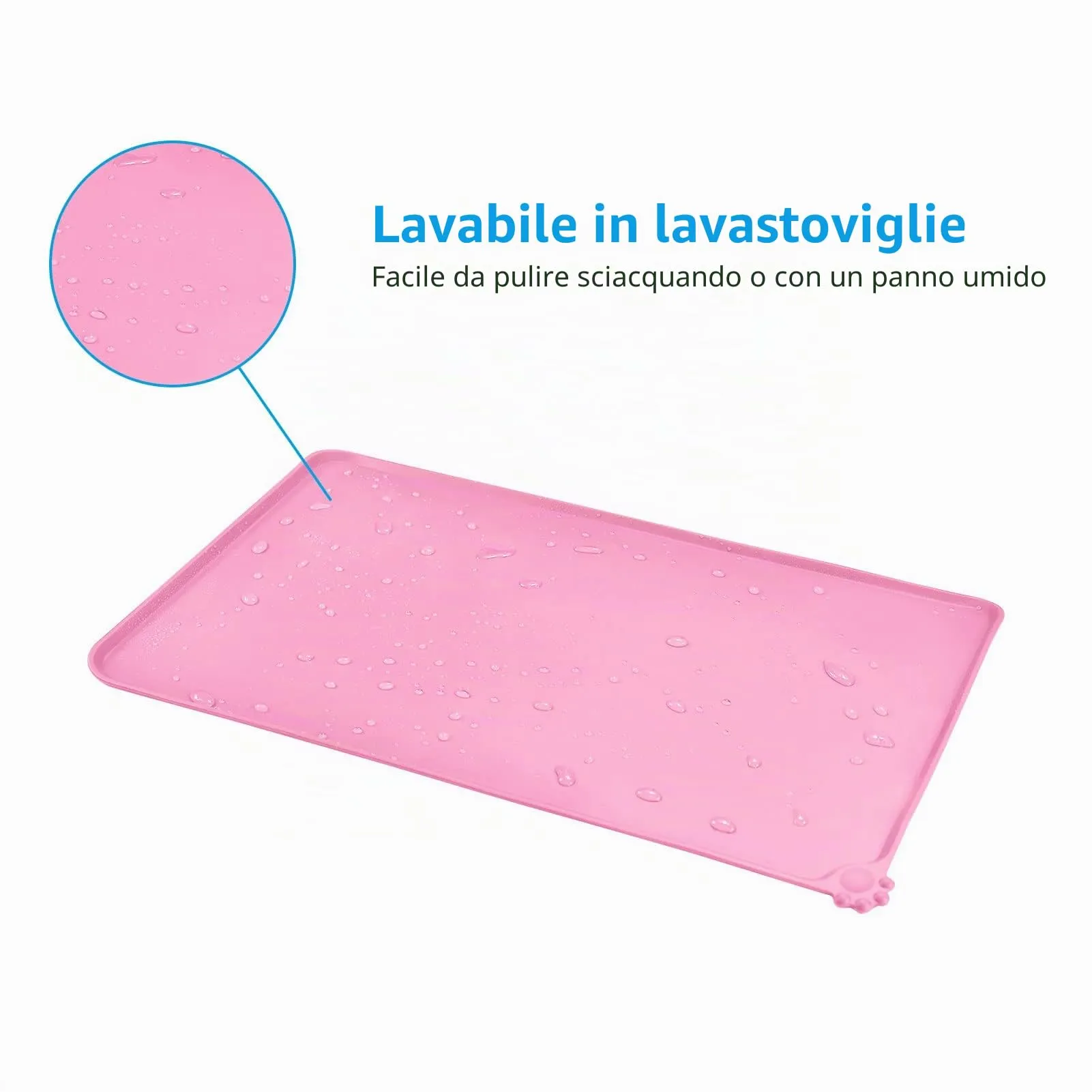AUDWUD Tappetino in Silicone Impermeabile e Antiscivolo per Ciotole Animali, Rosa, 47x30 cm - immagine 5