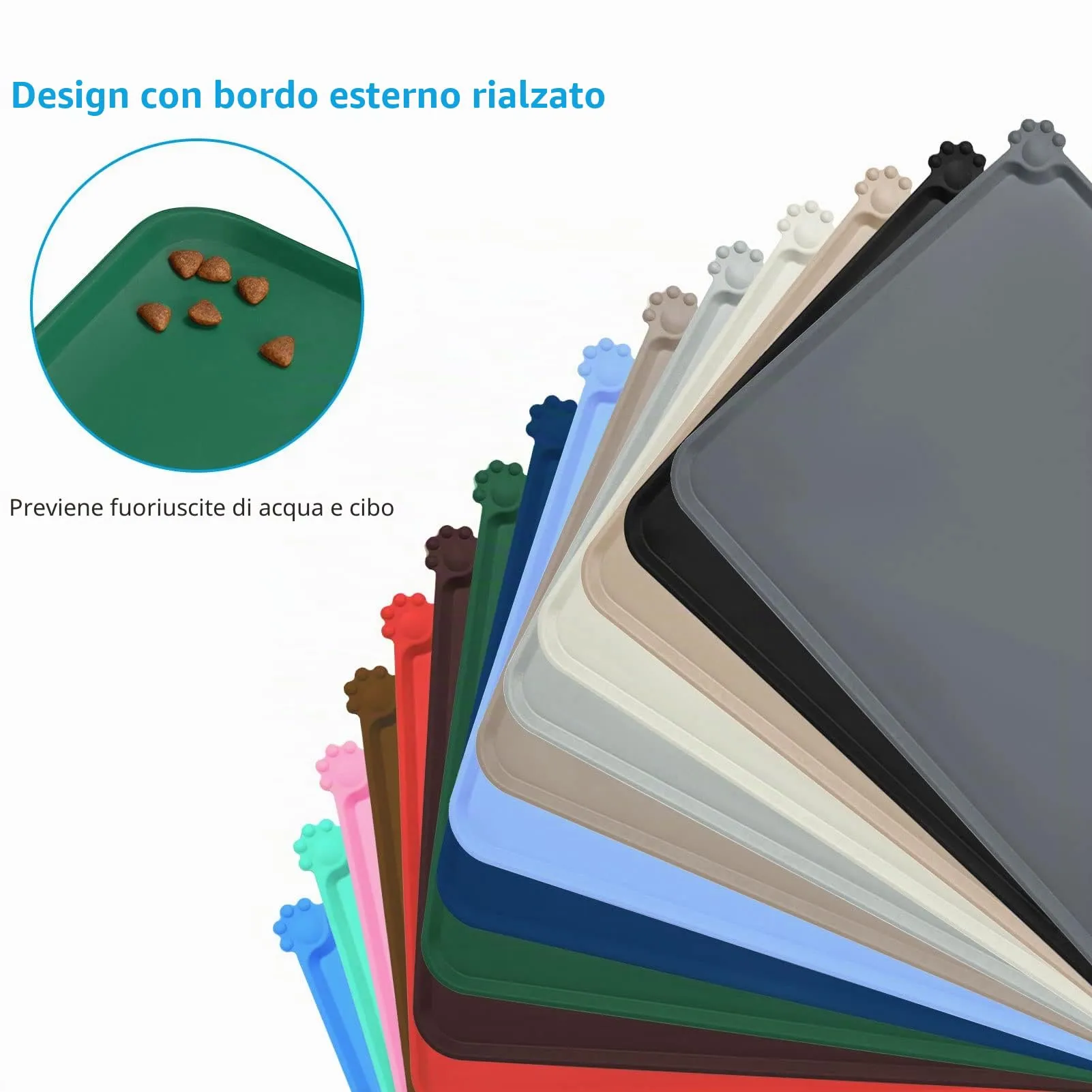 AUDWUD Tappetino in silicone impermeabile e antiscivolo per ciotole animali, 53x38 cm, Verde Hunter - immagine 3