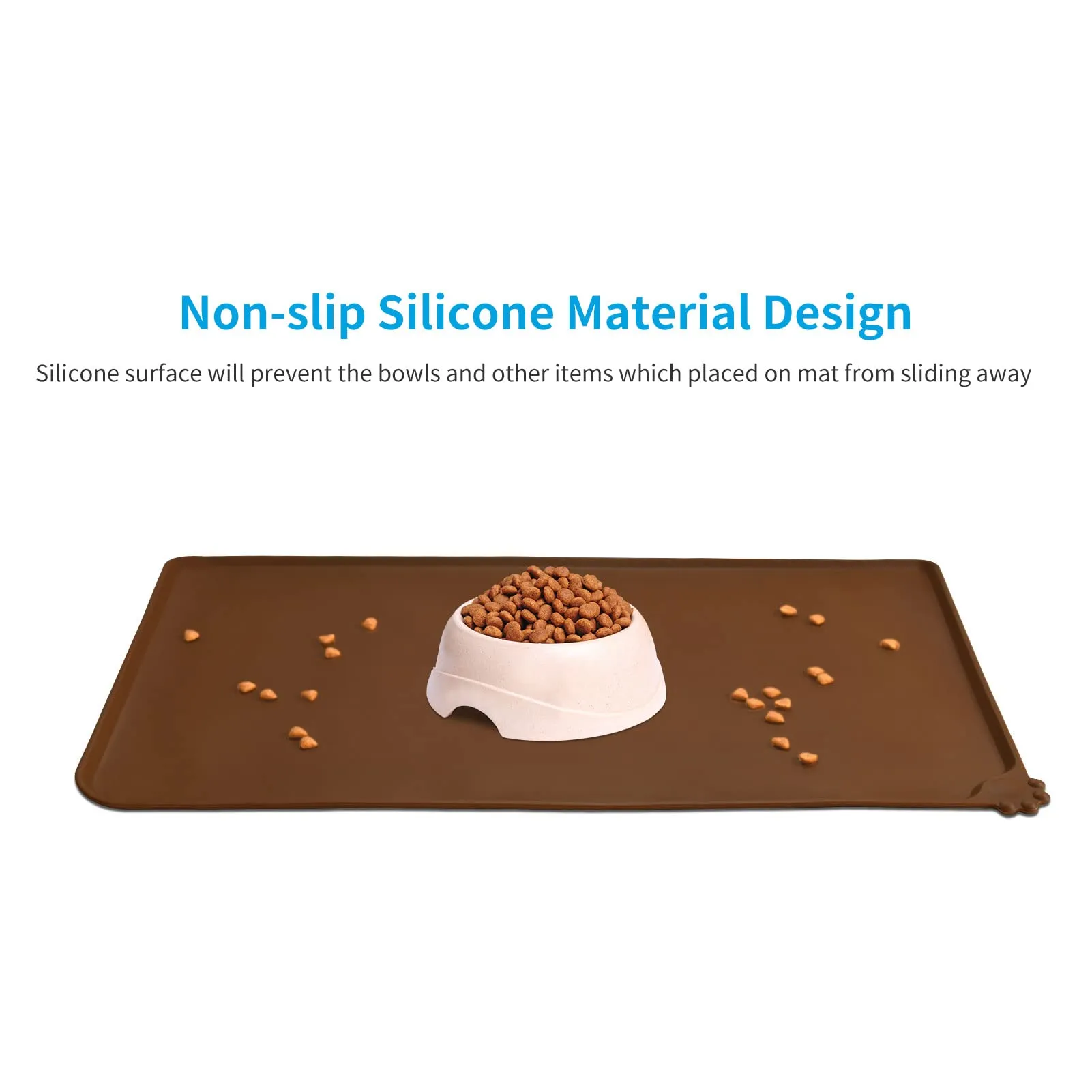 AUDWUD Tappetino Impermeabile in Silicone Antiscivolo per Ciotole Animali, Marrone, 87x58 cm - immagine 2