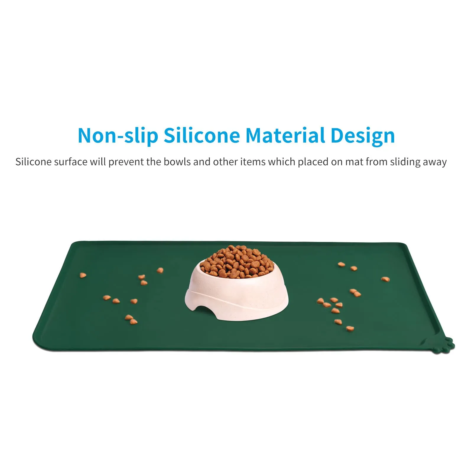 AUDWUD Tappetino Impermeabile in Silicone Antiscivolo per Ciotola Animali, 87x58 cm, Verde Hunter - immagine 2