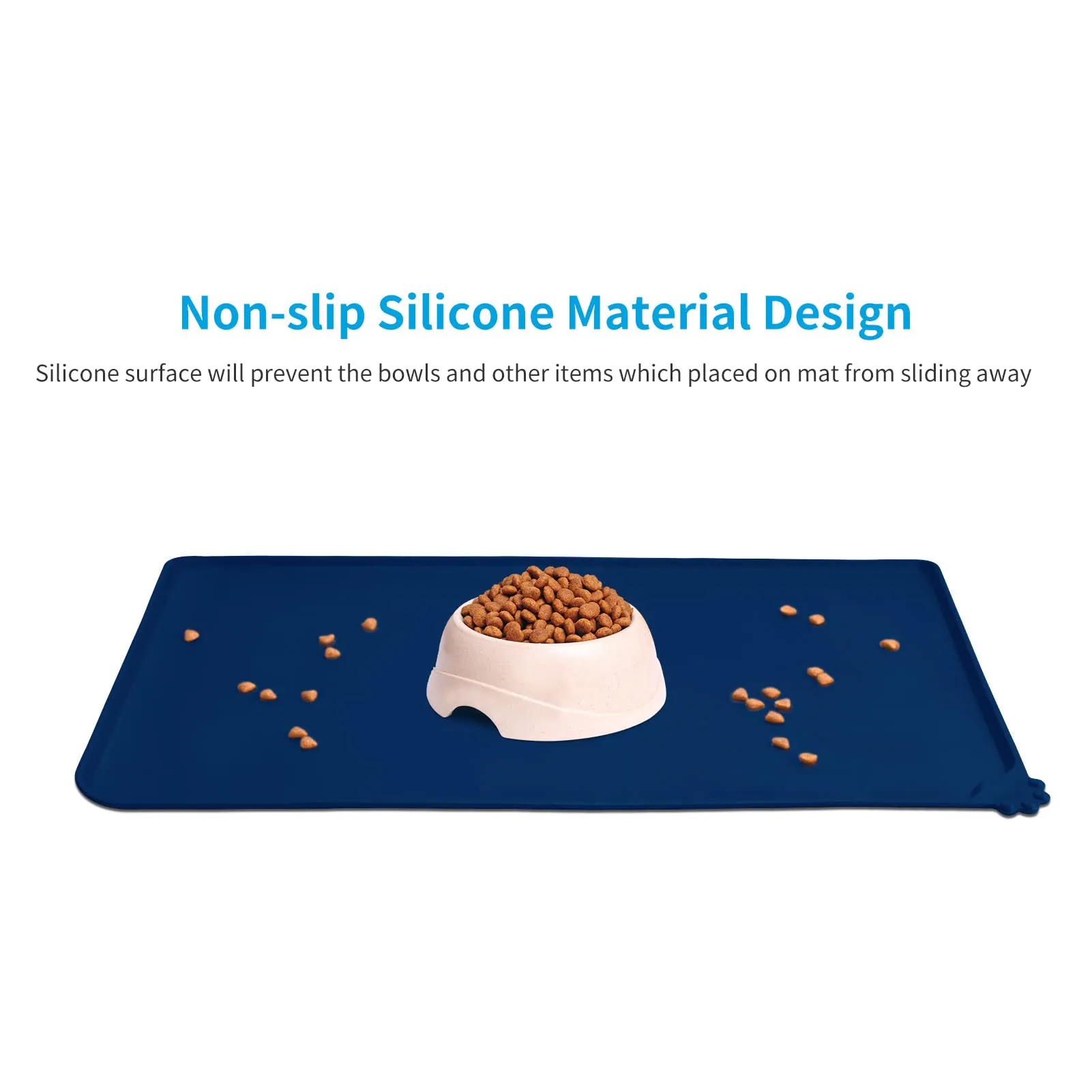 AUDWUD Tappetino Impermeabile in Silicone Antiscivolo per Ciotola Animali, 87x58 cm, Blu Navy - immagine 2