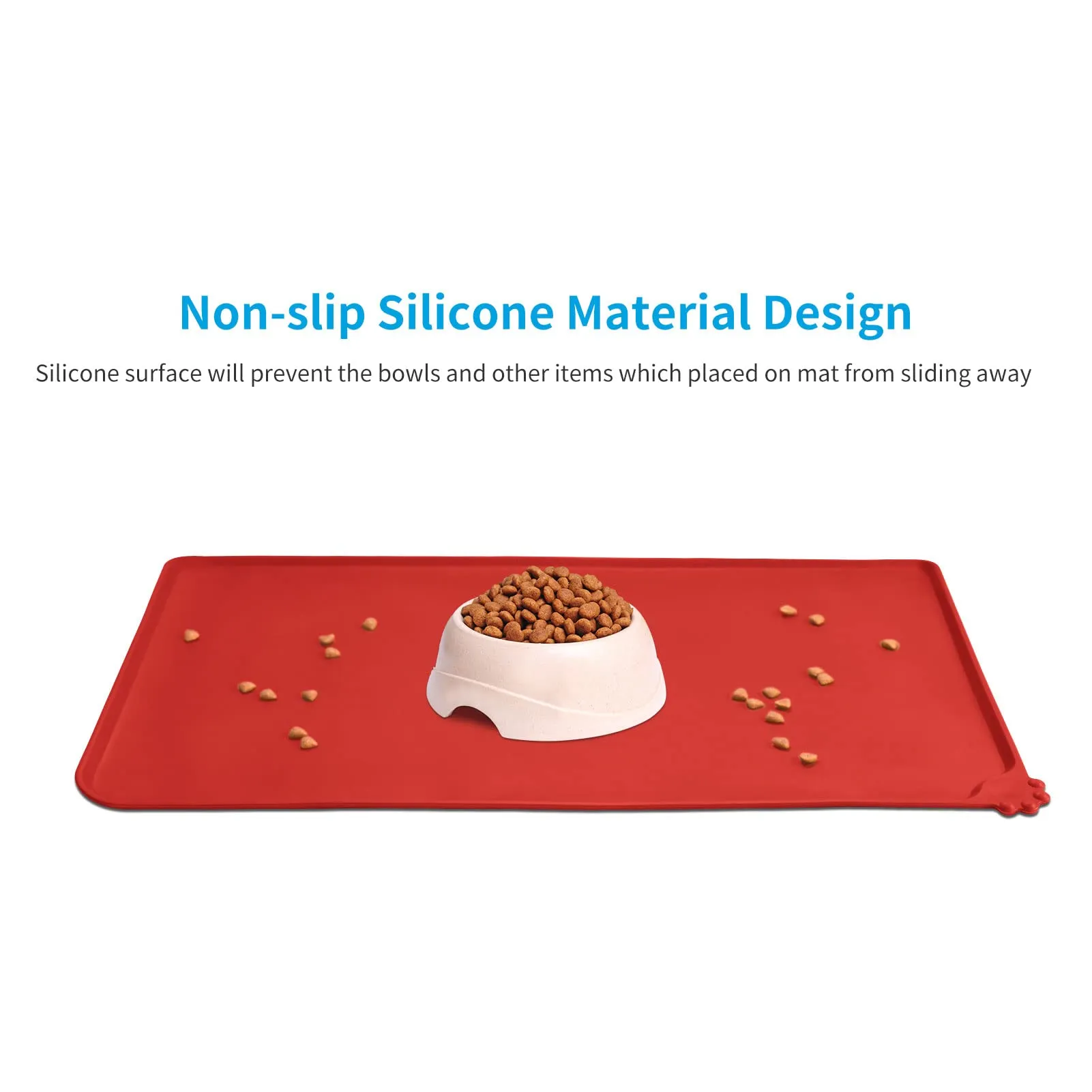 AUDWUD Tappetino Impermeabile in Silicone Antiscivolo per Ciotola Animali, 87x58 cm, Rosso - immagine 2