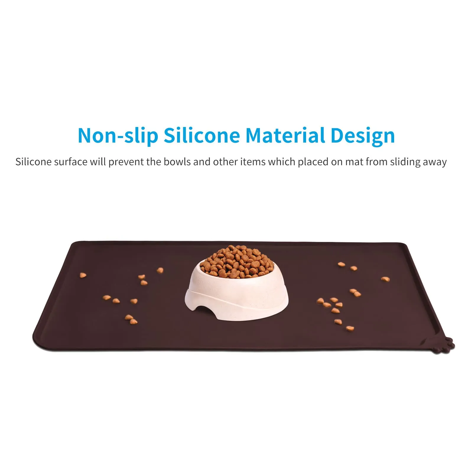 AUDWUD Tappetino Impermeabile in Silicone Antiscivolo per Ciotola Animali, 87x58 cm, Marrone Scuro - immagine 2