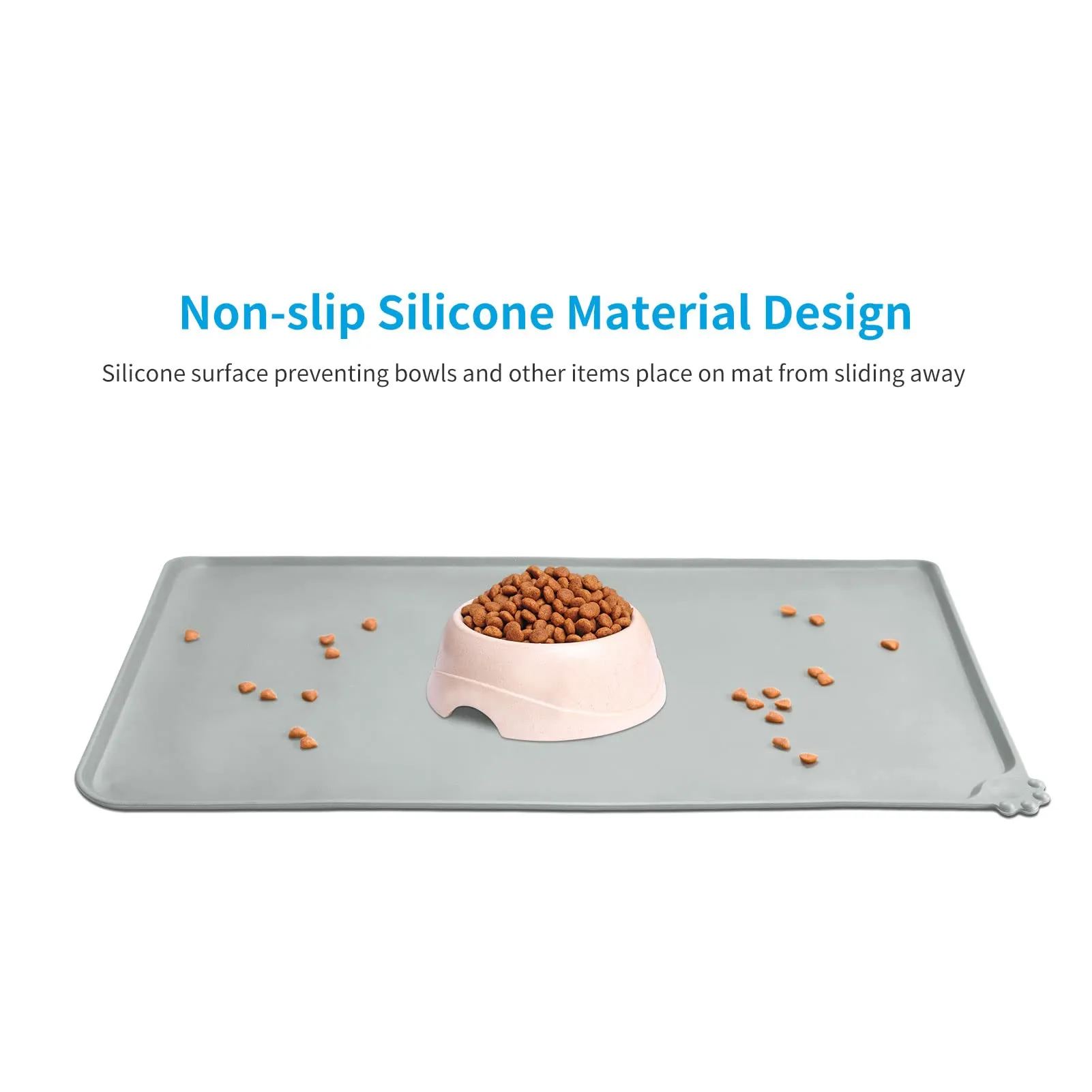 AUDWUD Tappetino Impermeabile in Silicone Antiscivolo per Ciotola Animali, 71x46 cm, Colore Nebbia - immagine 2