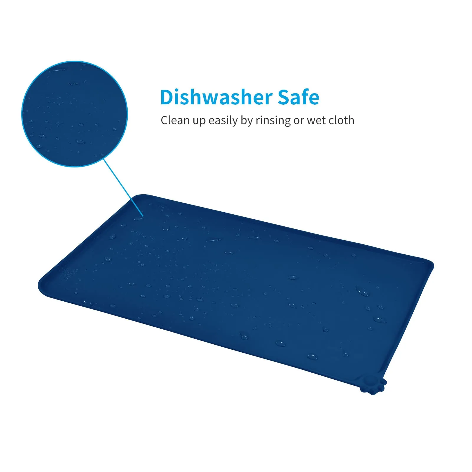 AUDWUD Tappetino Impermeabile in Silicone Antiscivolo per Ciotole Animali, 71x46 cm, Blu Navy - immagine 5