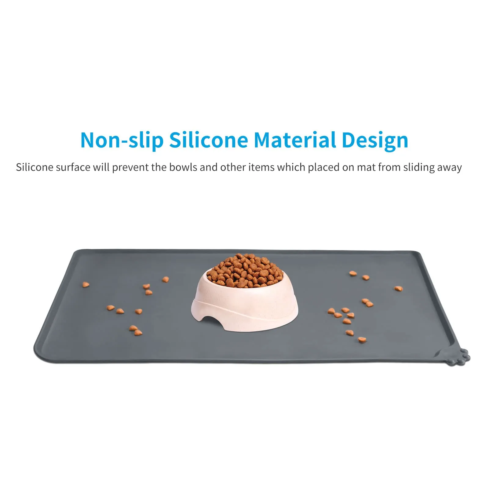 AUDWUD Tappetino Impermeabile in Silicone Antiscivolo per Ciotole Animali, 71x46 cm, Grigio - immagine 2