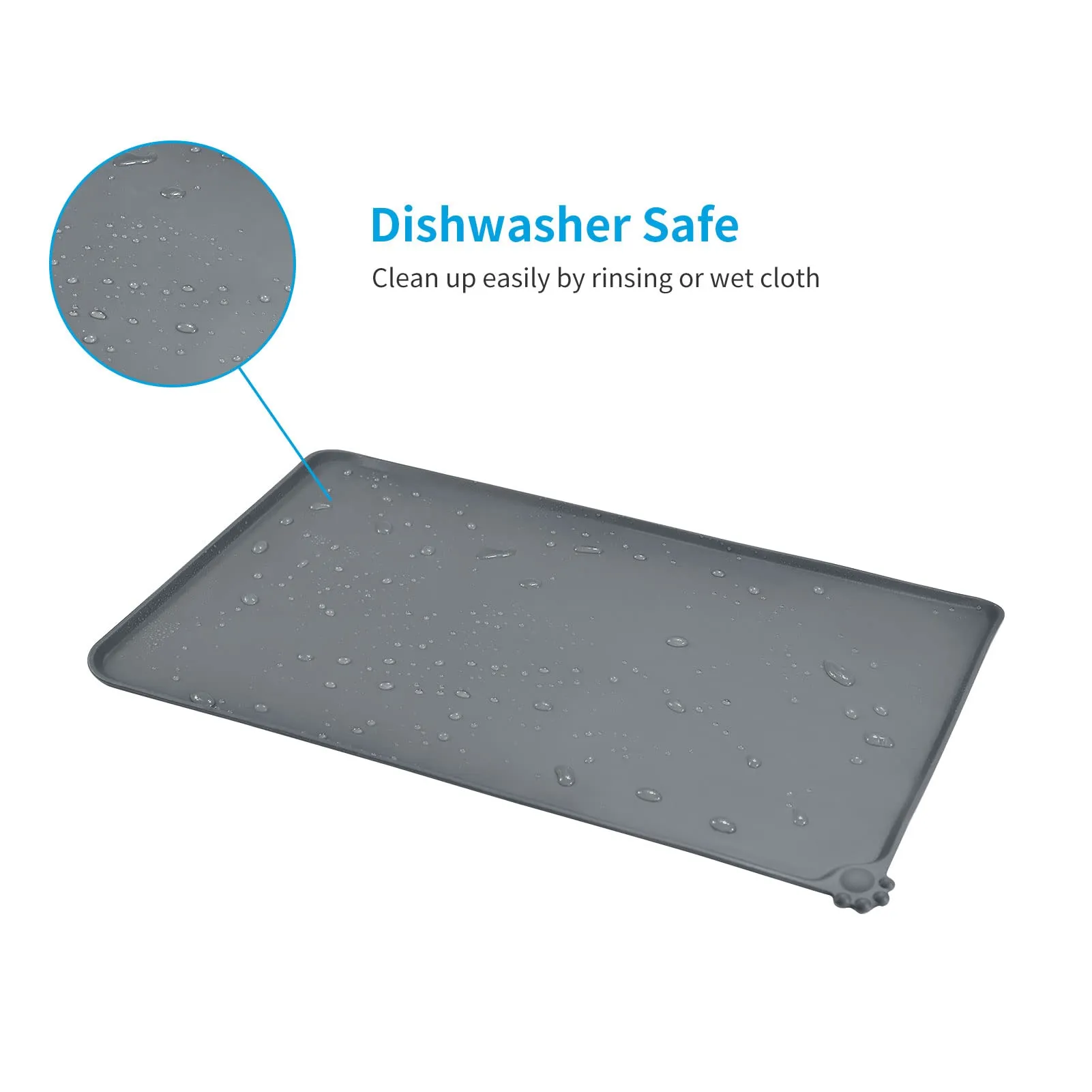 AUDWUD Tappetino Impermeabile in Silicone Antiscivolo per Ciotole Animali, 71x46 cm, Grigio - immagine 5