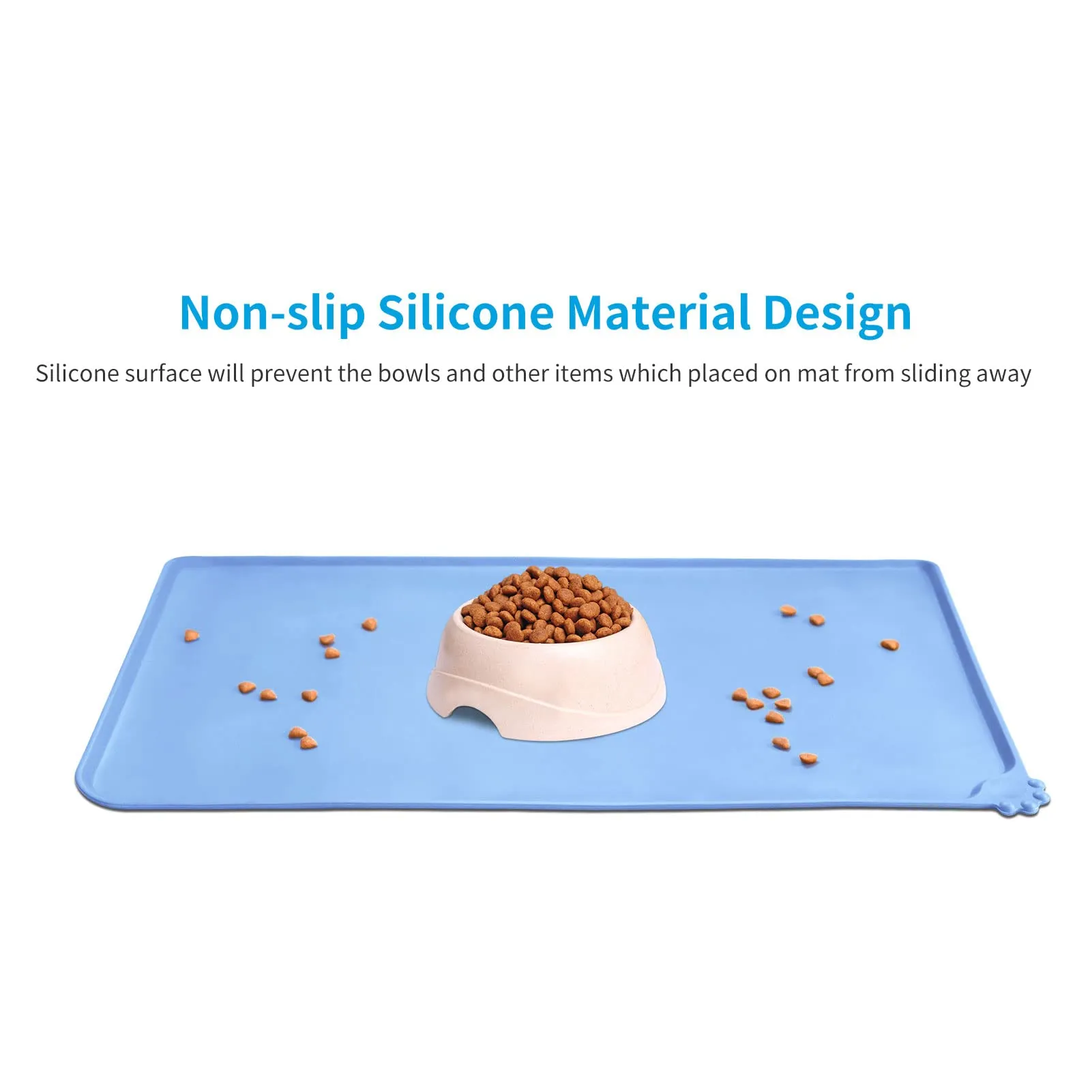 AUDWUD Tappetino Impermeabile in Silicone Antiscivolo per Ciotole Animali, 53x38 cm, Blu Nebbioso - immagine 2