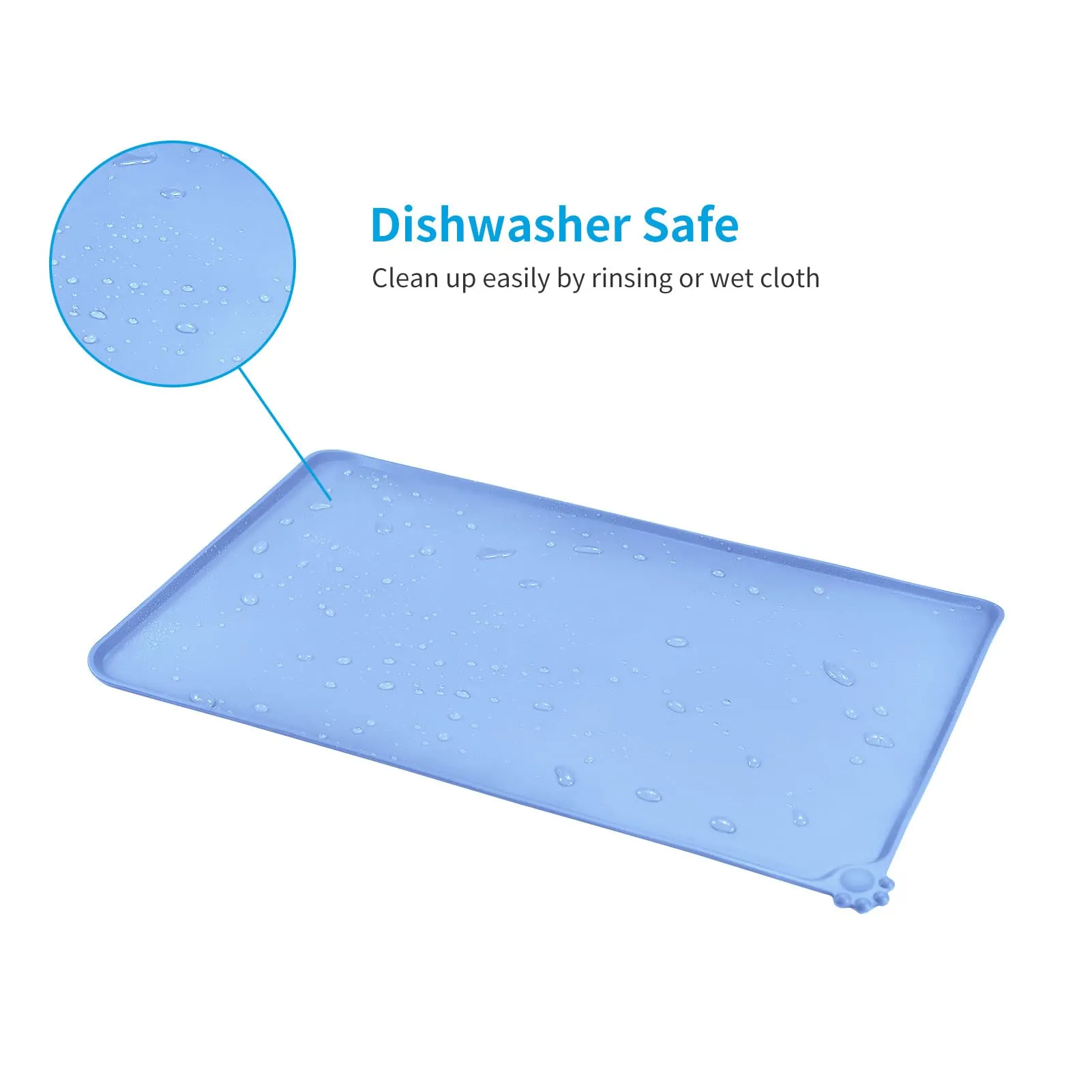 AUDWUD Tappetino Impermeabile in Silicone Antiscivolo per Ciotole Animali, 53x38 cm, Blu Nebbioso - immagine 5
