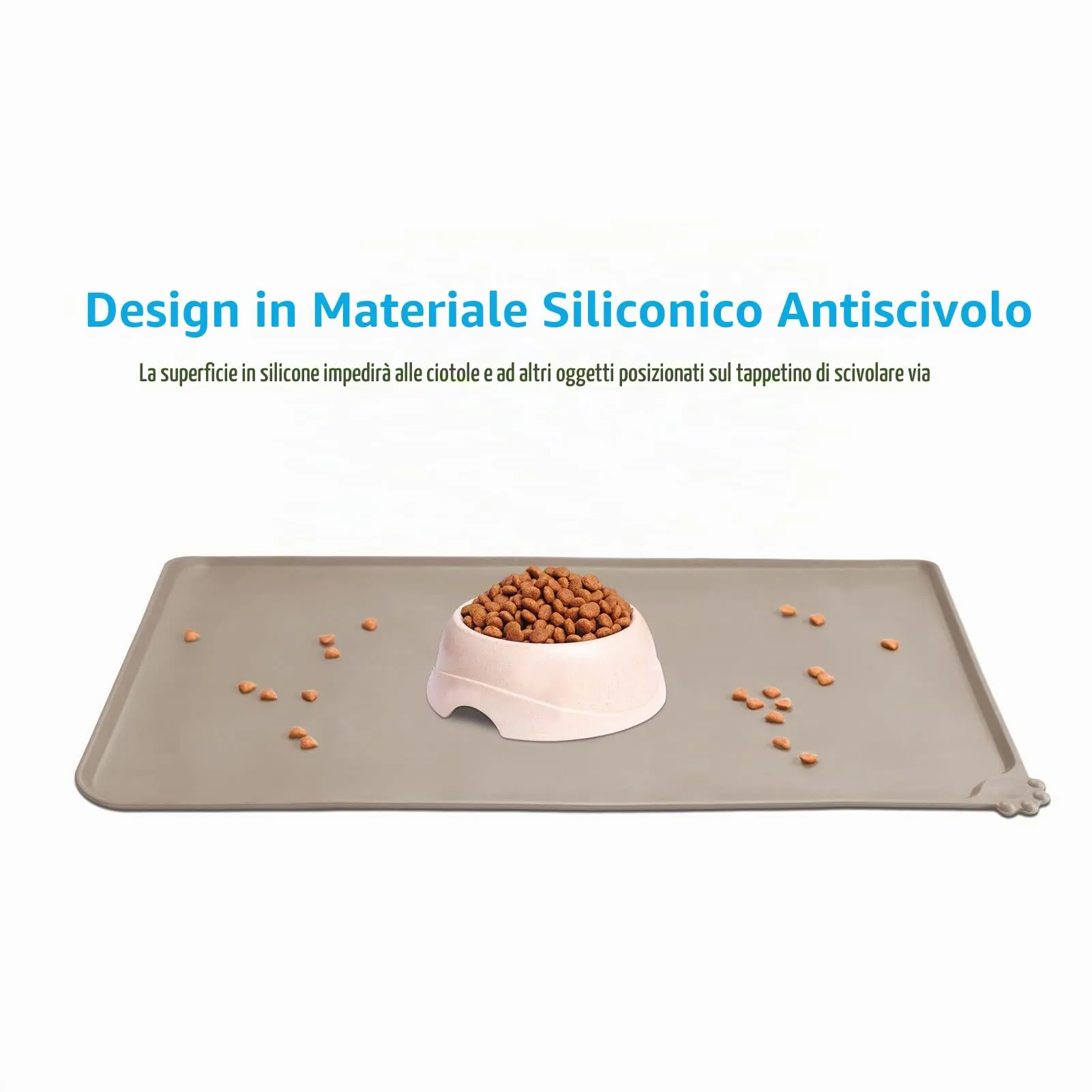 AUDWUD Tappetino in silicone impermeabile e antiscivolo per ciotole animali, 71x46 cm, Adobe Brown - immagine 2