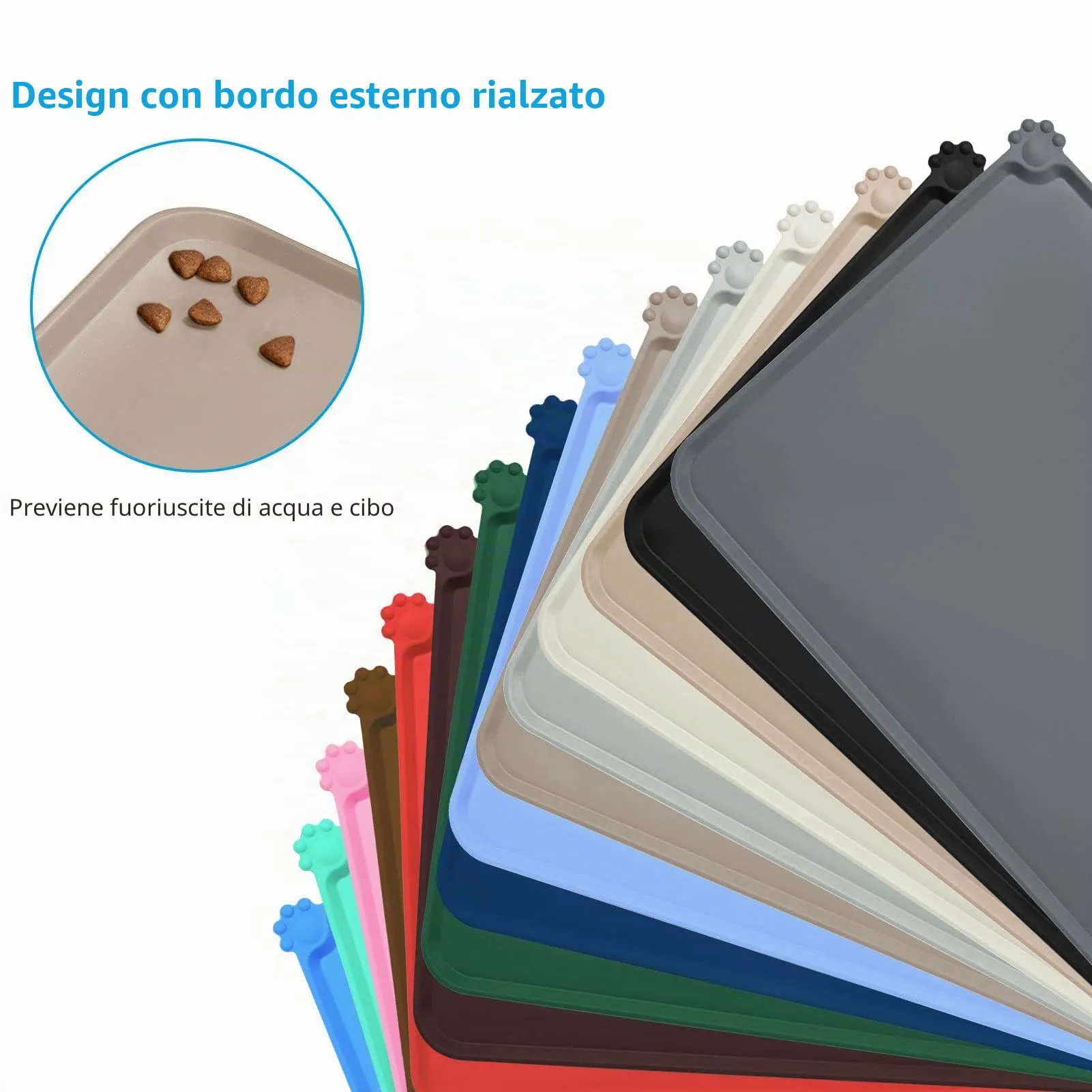 AUDWUD Tappetino in silicone impermeabile e antiscivolo per ciotole animali, 71x46 cm, Adobe Brown - immagine 3