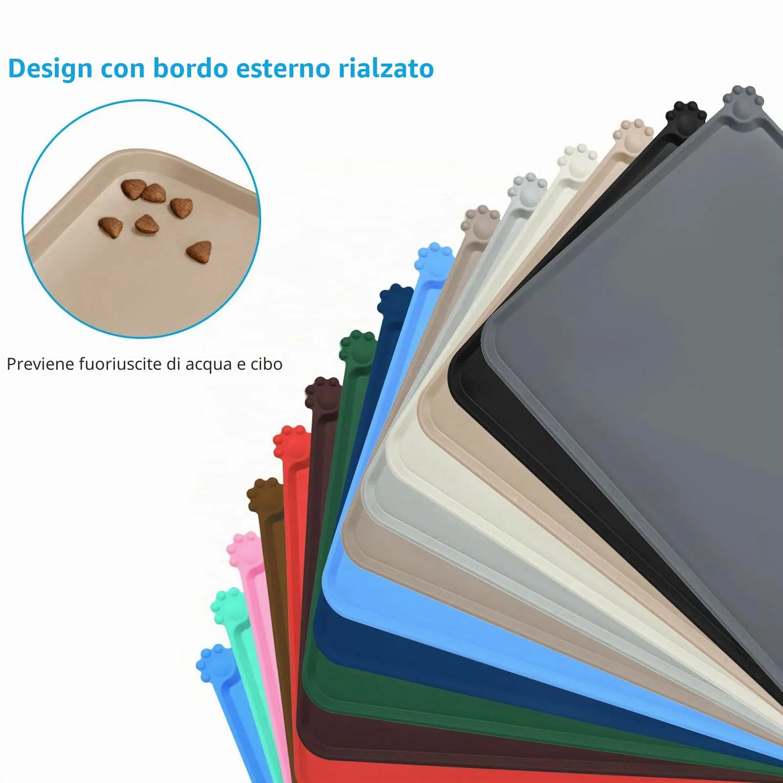 AUDWUD Tappetino Impermeabile in Silicone Antiscivolo per Ciotole Animali, 71x46 cm, Taupe - immagine 3