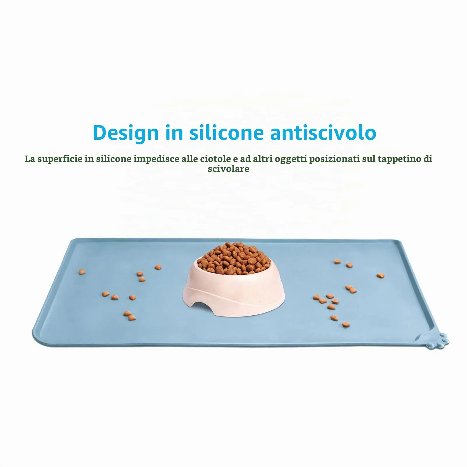 AUDWUD Tappetini di alimentazione impermeabili in silicone per cani e gatti, antiscivolo, 47x30 cm, Blu ardesia - immagine 2