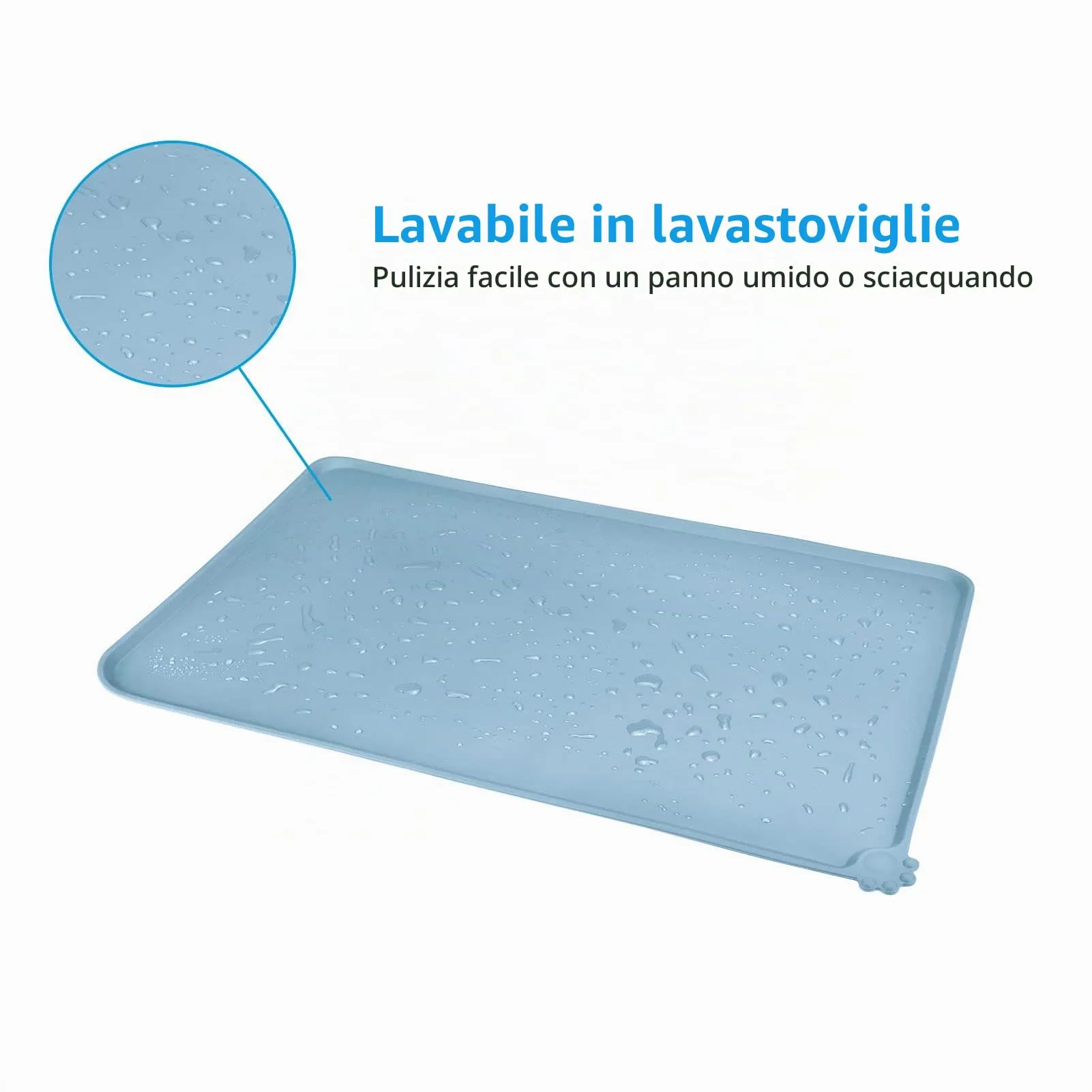AUDWUD Tappetini di alimentazione impermeabili in silicone per cani e gatti, antiscivolo, 47x30 cm, Blu ardesia - immagine 5