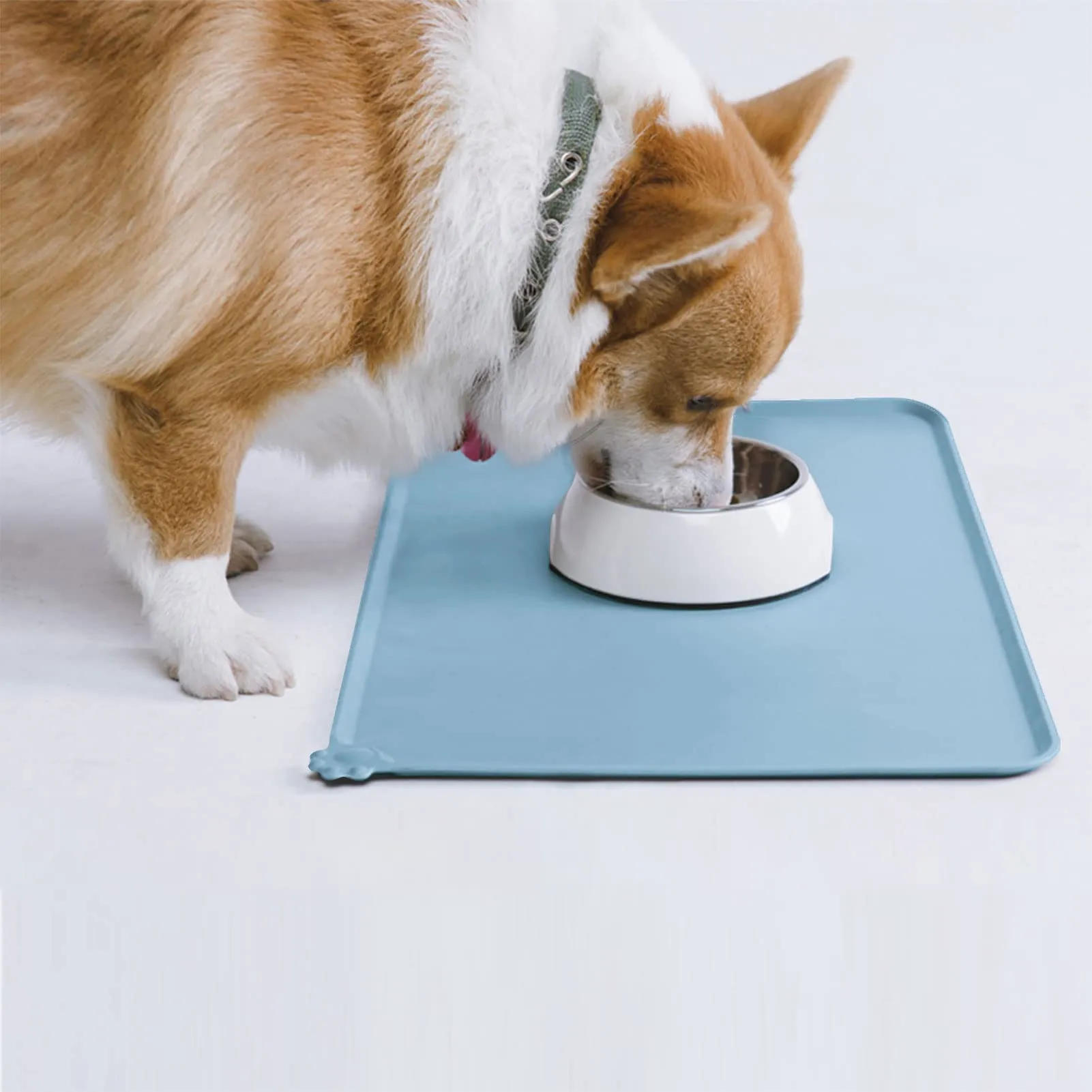 AUDWUD Tappetini di alimentazione impermeabili in silicone per cani e gatti, antiscivolo, 47x30 cm, Blu ardesia - immagine 7