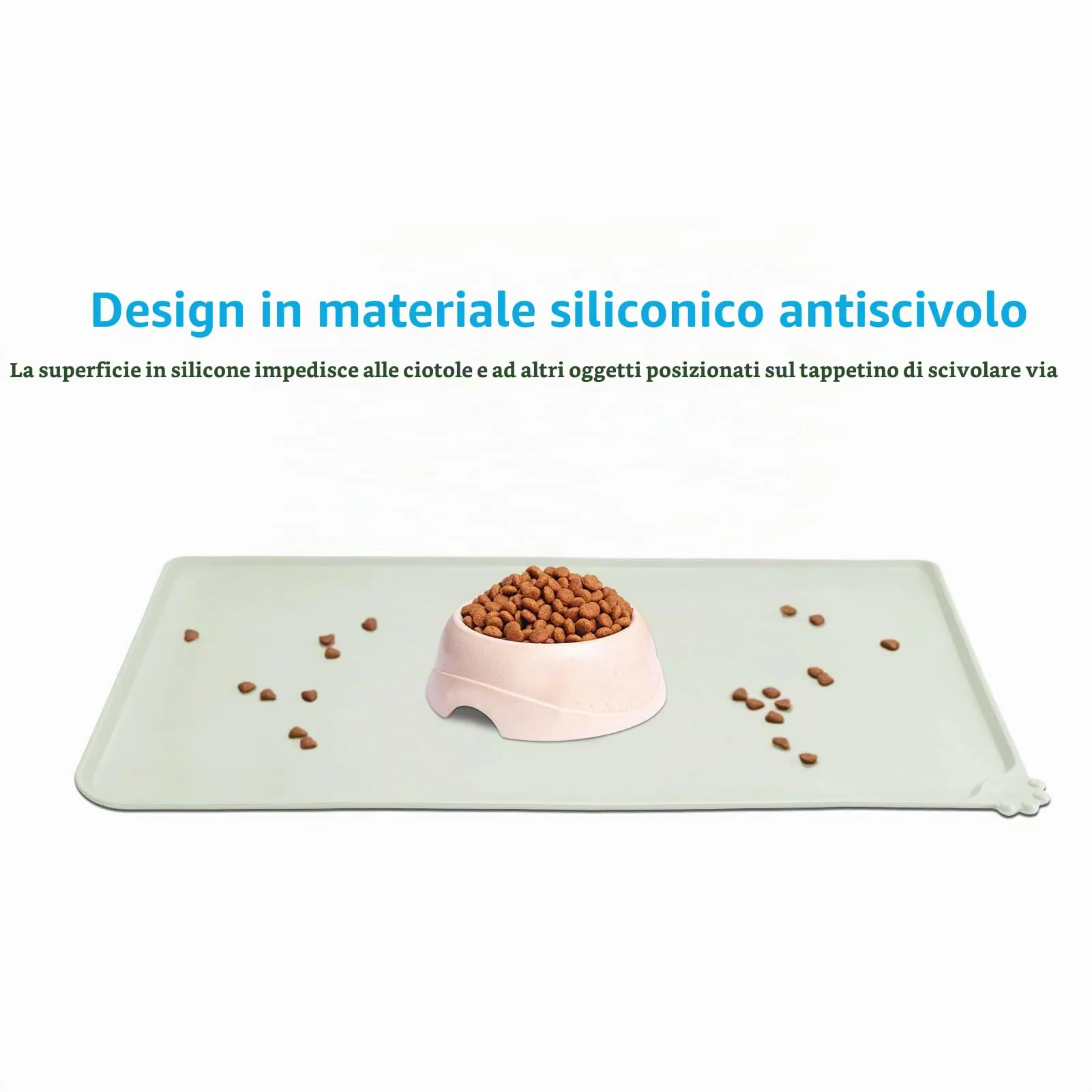 AUDWUD Tappetini Alimentazione Impermeabili in Silicone per Cani e Gatti, 47x30 cm, Beige - immagine 2