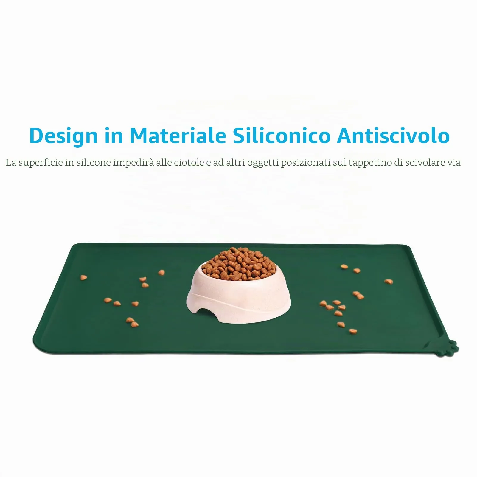 AUDWUD Tappetino in silicone impermeabile e antiscivolo per ciotole animali, 61x41 cm, Verde hunter - immagine 2