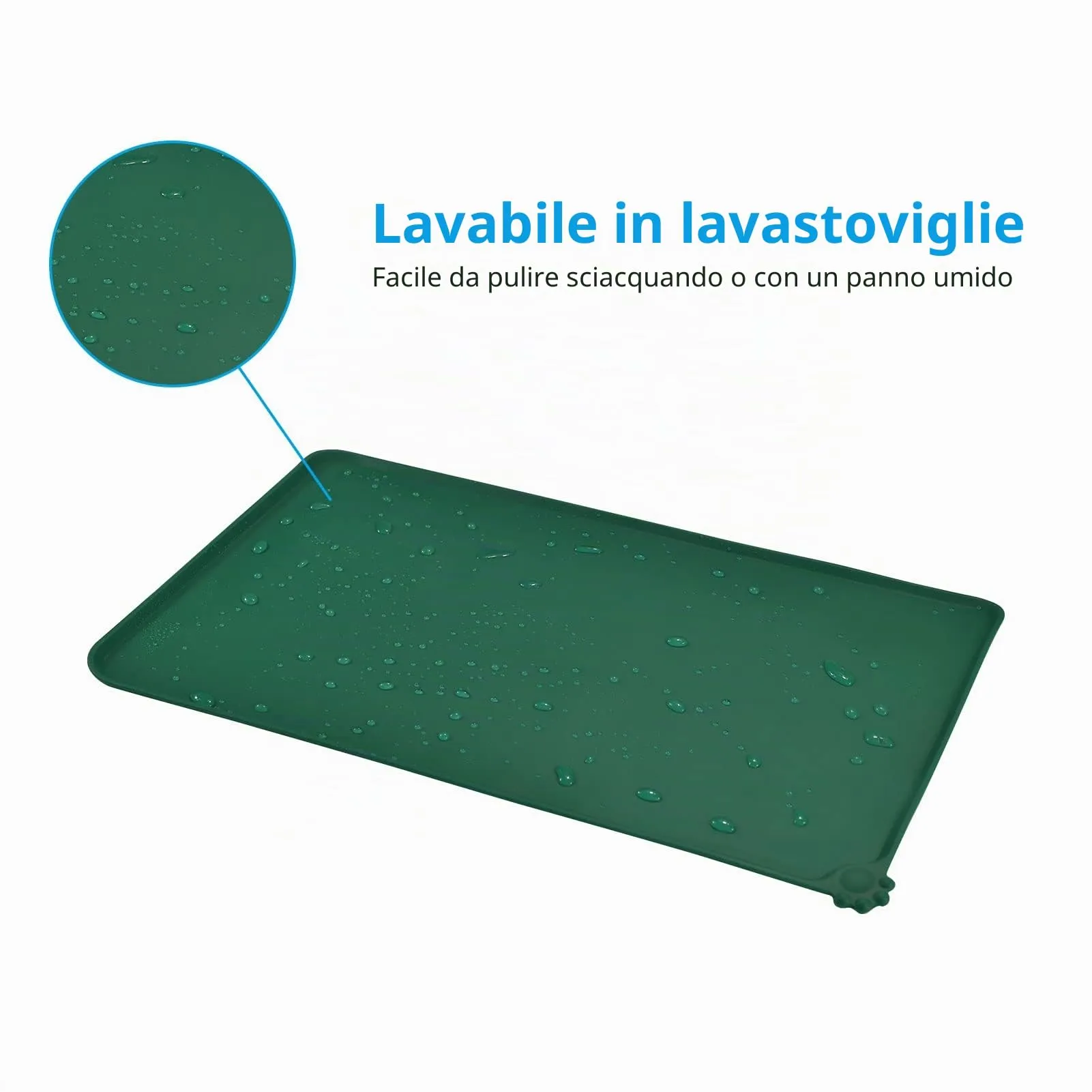 AUDWUD Tappetino in silicone impermeabile e antiscivolo per ciotole animali, 61x41 cm, Verde hunter - immagine 5