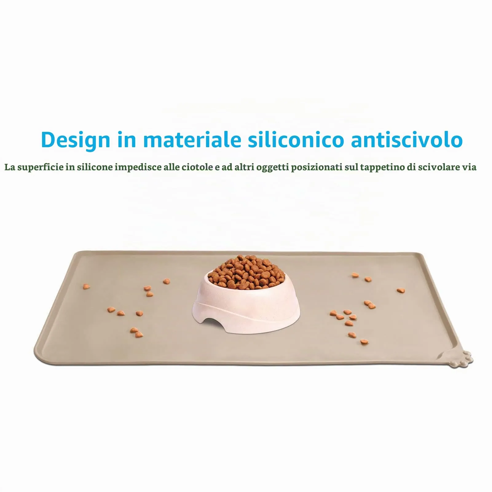 AUDWUD Tappetino Impermeabile in Silicone Antiscivolo per Ciotola Animali, Taupe, 47x30 cm - immagine 2