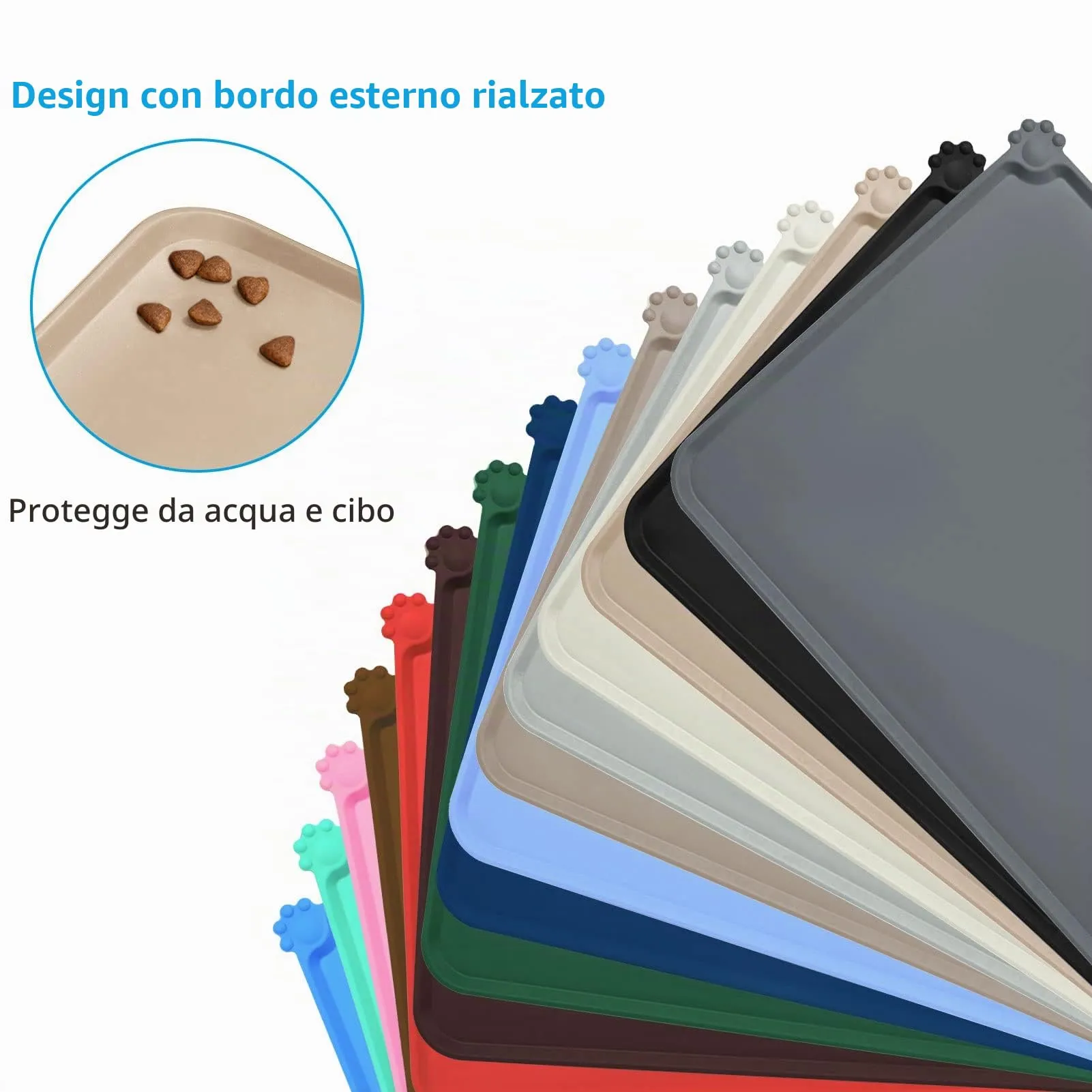 AUDWUD Tappetino Impermeabile in Silicone Antiscivolo per Ciotola Animali, Taupe, 47x30 cm - immagine 3