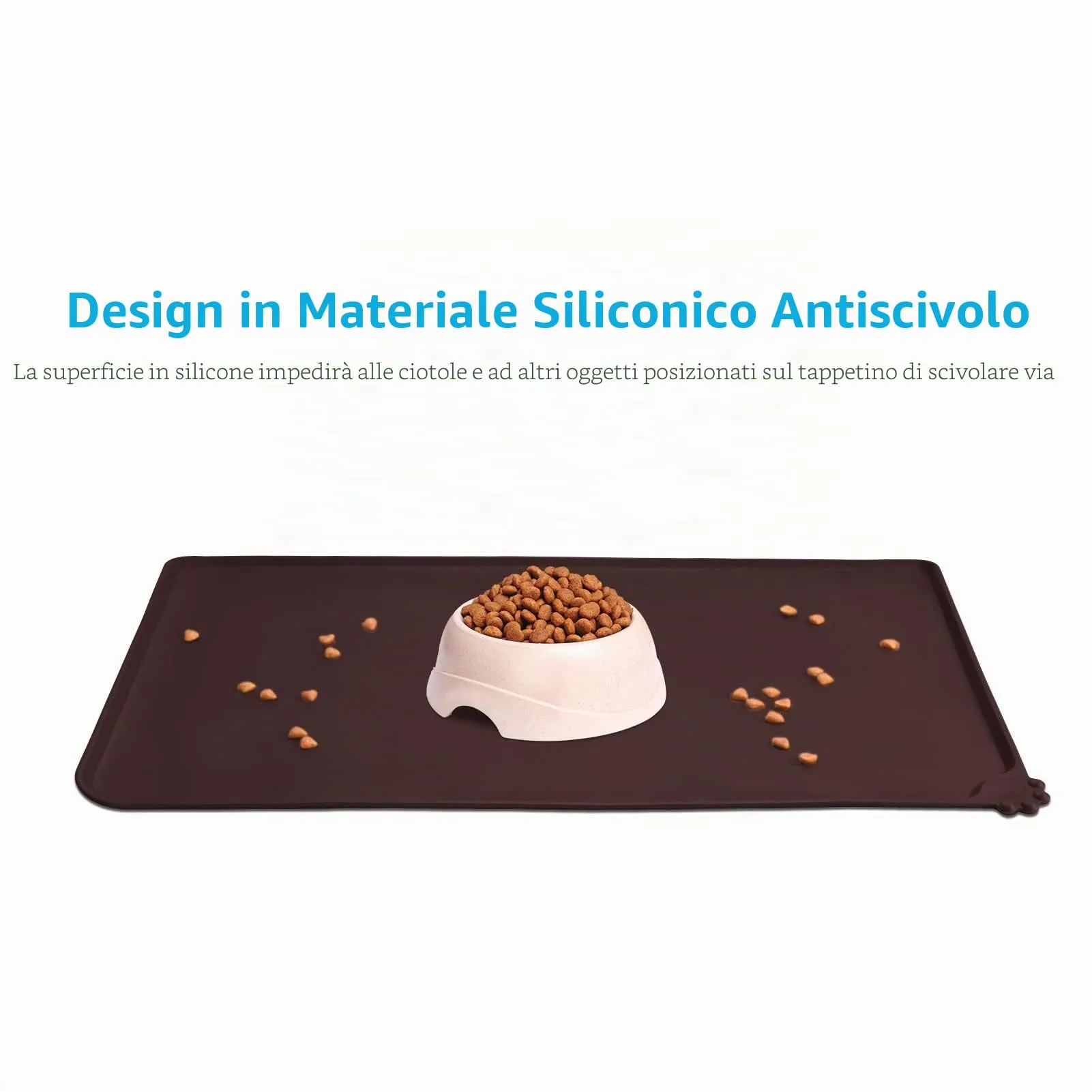 AUDWUD Tappetino Impermeabile in Silicone Antiscivolo per Ciotole Animali, 47x30 cm, Marrone Scuro - immagine 2
