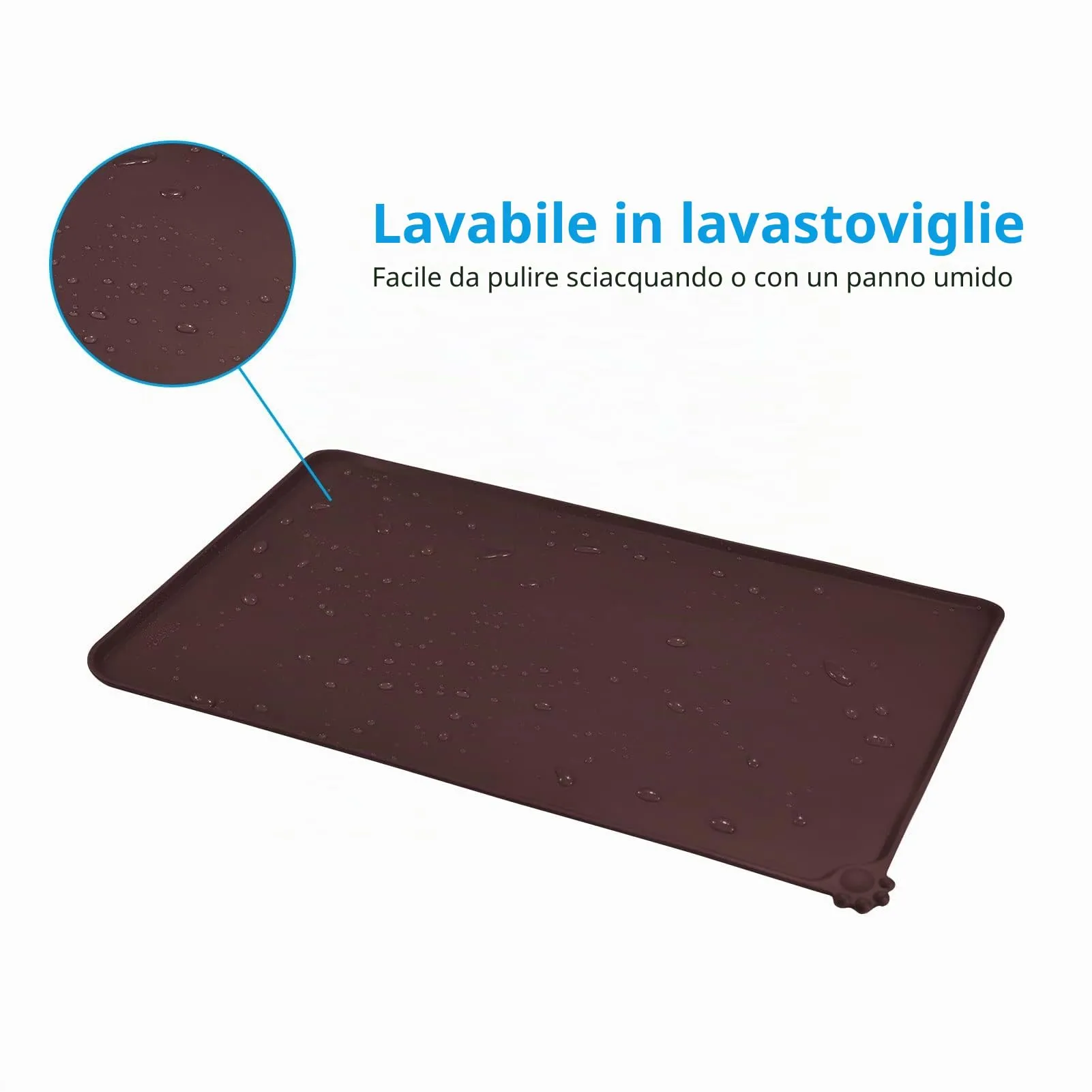 AUDWUD Tappetino Impermeabile in Silicone Antiscivolo per Ciotole Animali, 47x30 cm, Marrone Scuro - immagine 5