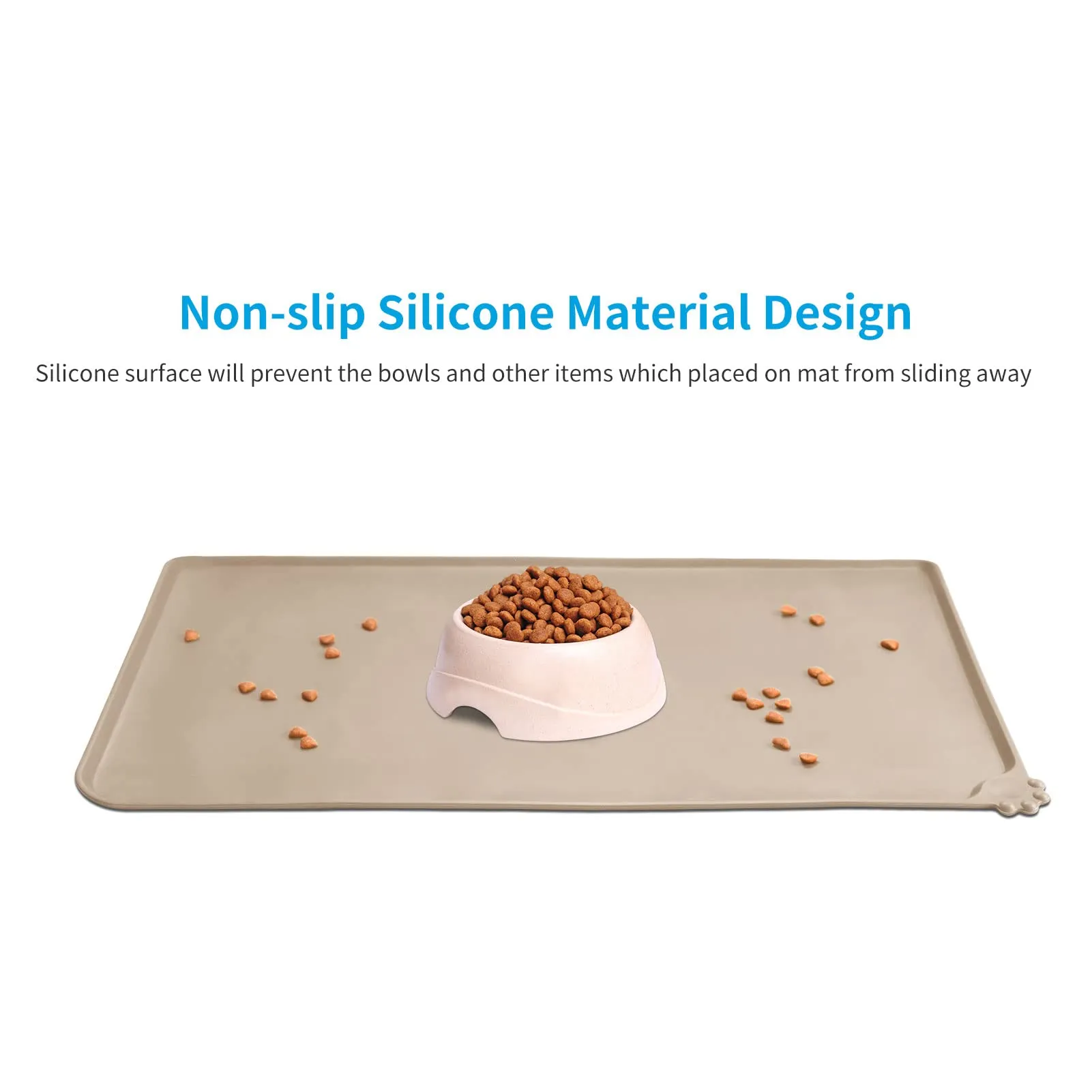 AUDWUD Tappetini di alimentazione impermeabili in silicone per cani e gatti, 61x41 cm, Taupe - immagine 2