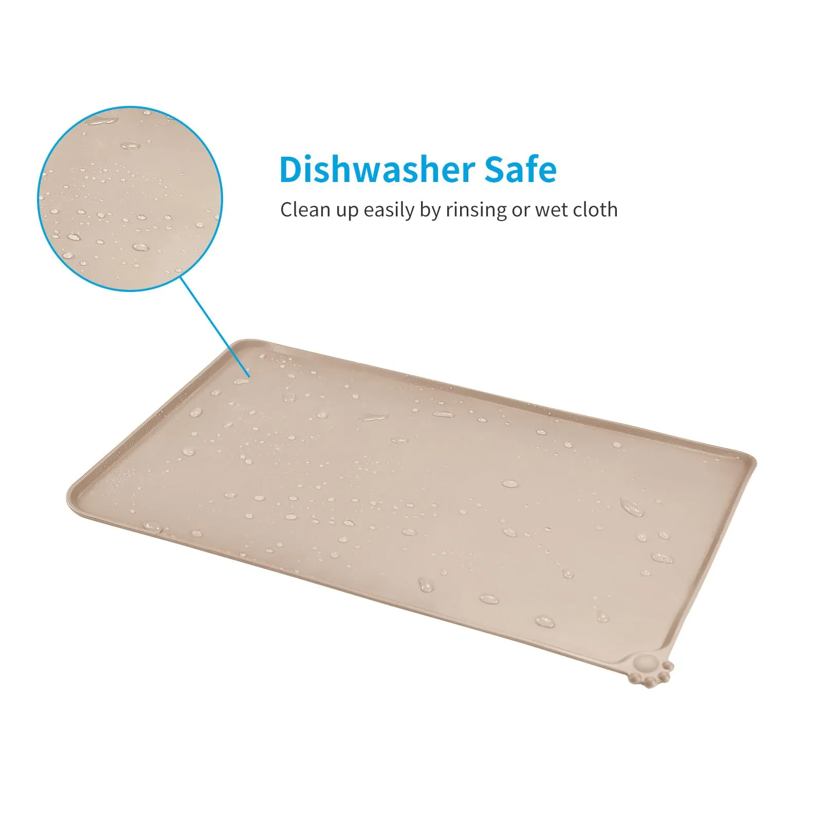 AUDWUD Tappetini di alimentazione impermeabili in silicone per cani e gatti, 61x41 cm, Taupe - immagine 5