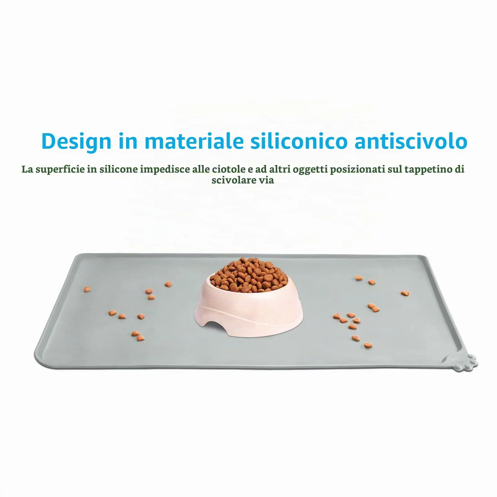 AUDWUD Tappetini in silicone impermeabili e antiscivolo per alimentazione cani e gatti, 47x30 cm, Nebbia - immagine 2