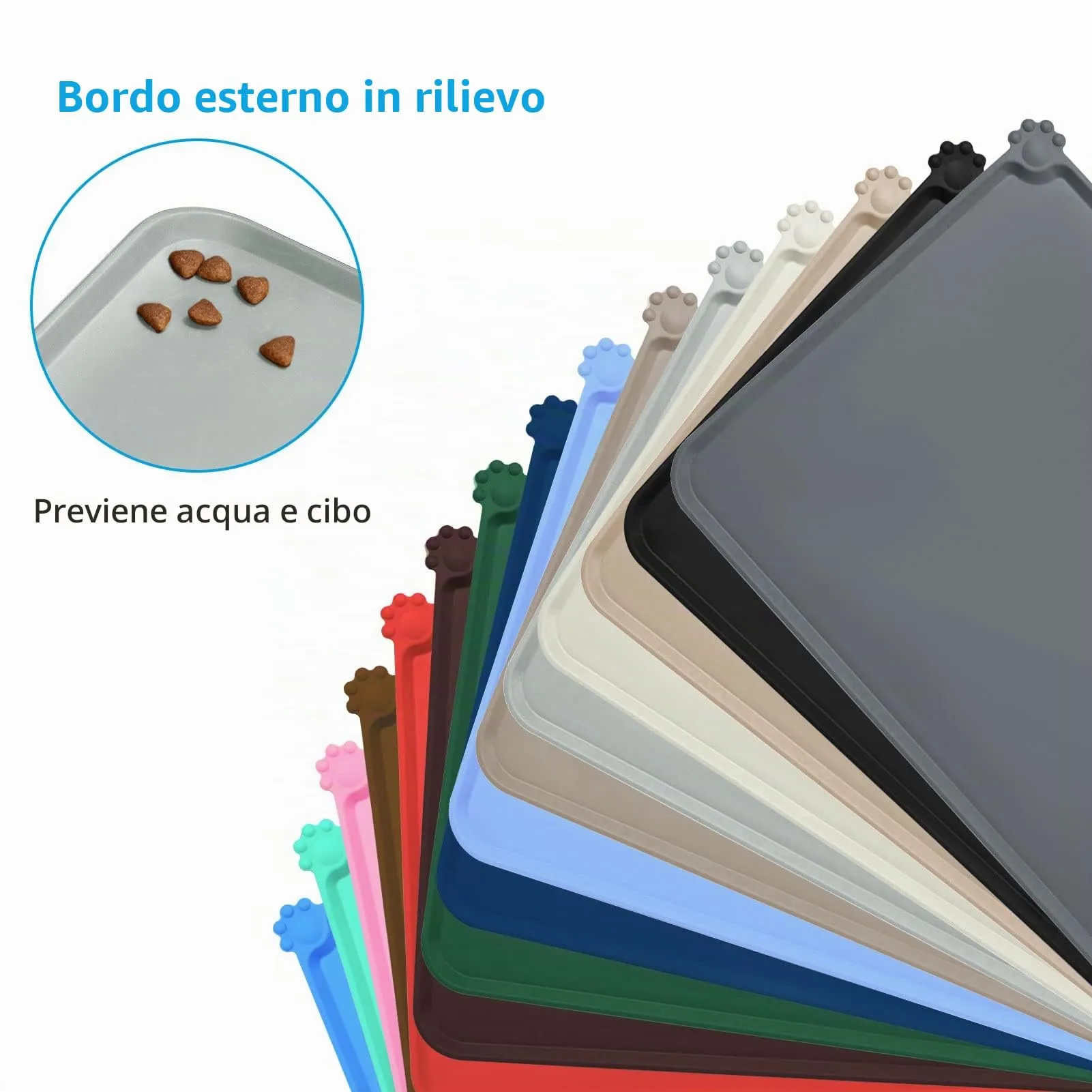 AUDWUD Tappetini in silicone impermeabili e antiscivolo per alimentazione cani e gatti, 47x30 cm, Nebbia - immagine 3