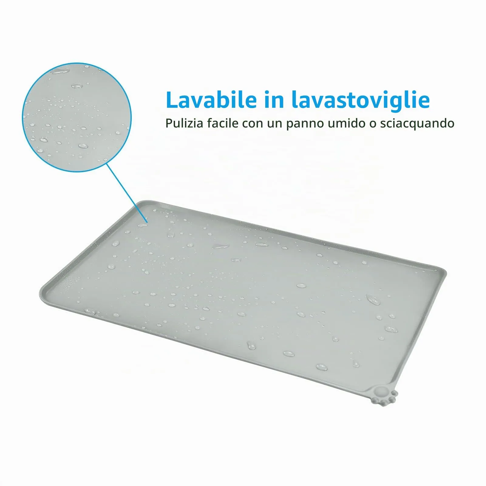 AUDWUD Tappetini in silicone impermeabili e antiscivolo per alimentazione cani e gatti, 47x30 cm, Nebbia - immagine 5
