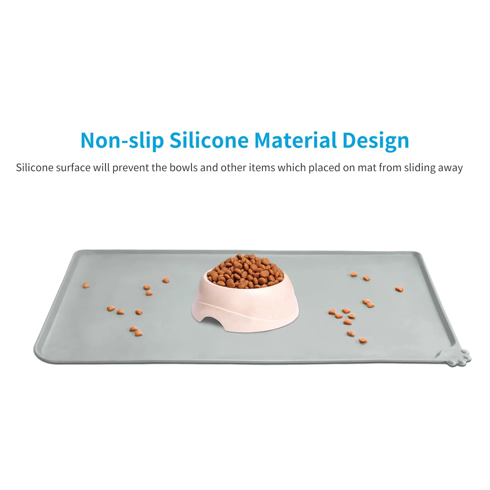 AUDWUD Tappetino Impermeabile in Silicone Antiscivolo per Ciotole Animali, 87x58 cm, Nebbia - immagine 2
