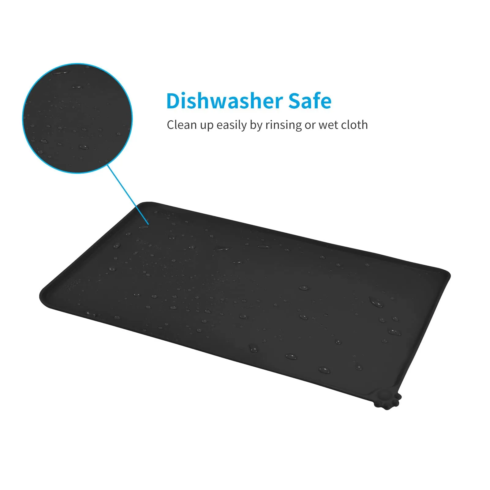 AUDWUD Tappetino in silicone impermeabile e antiscivolo per ciotole animali, 71x46 cm, Nero - immagine 5