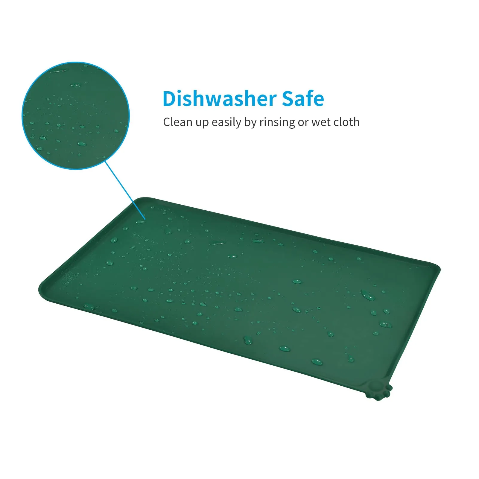 AUDWUD Tappetino Impermeabile in Silicone Antiscivolo per Ciotola Animali, 71x46 cm, Verde Hunter - immagine 5