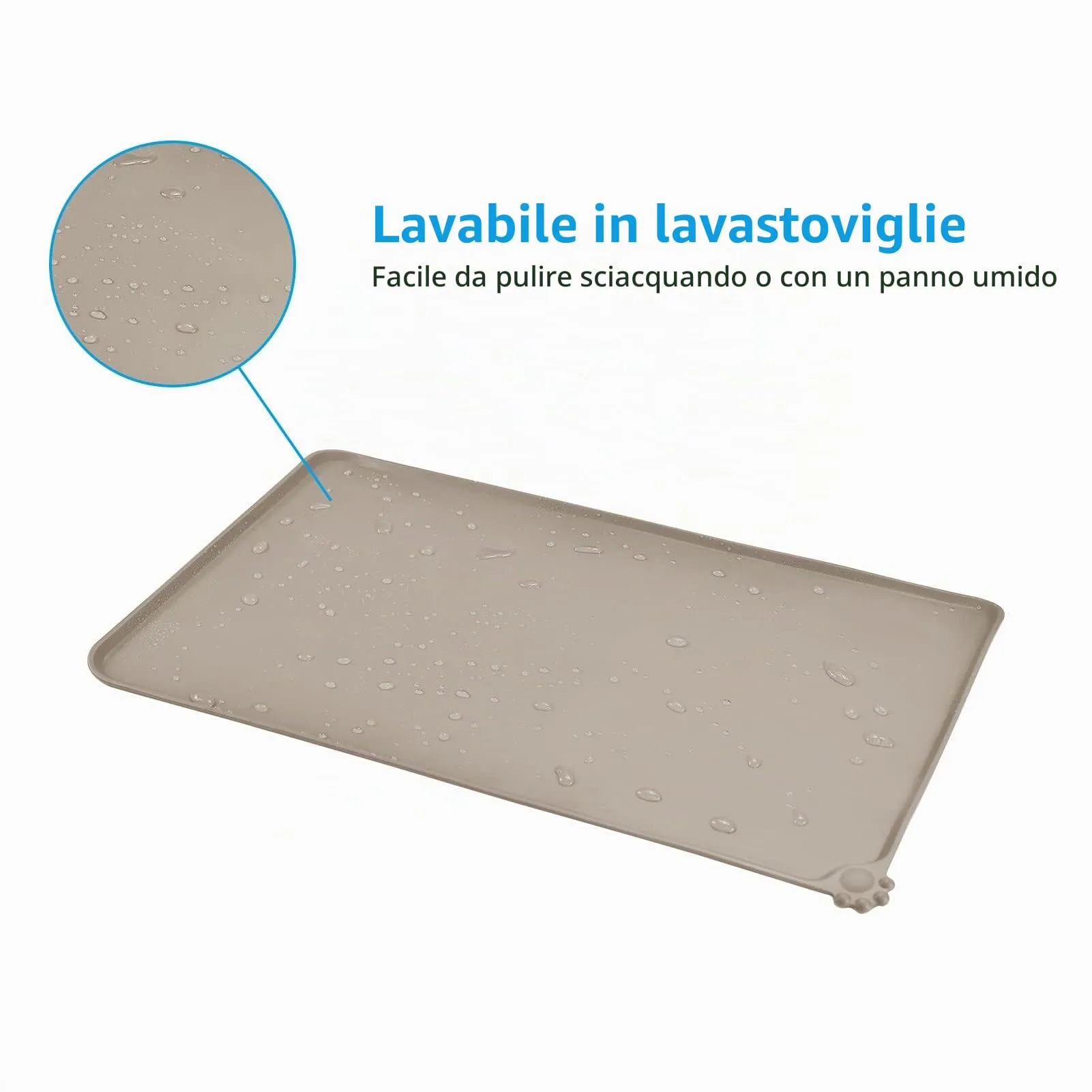 AUDWUD Tappetino impermeabile in silicone antiscivolo per ciotole animali, 47x30 cm, Adobe Brown - immagine 5