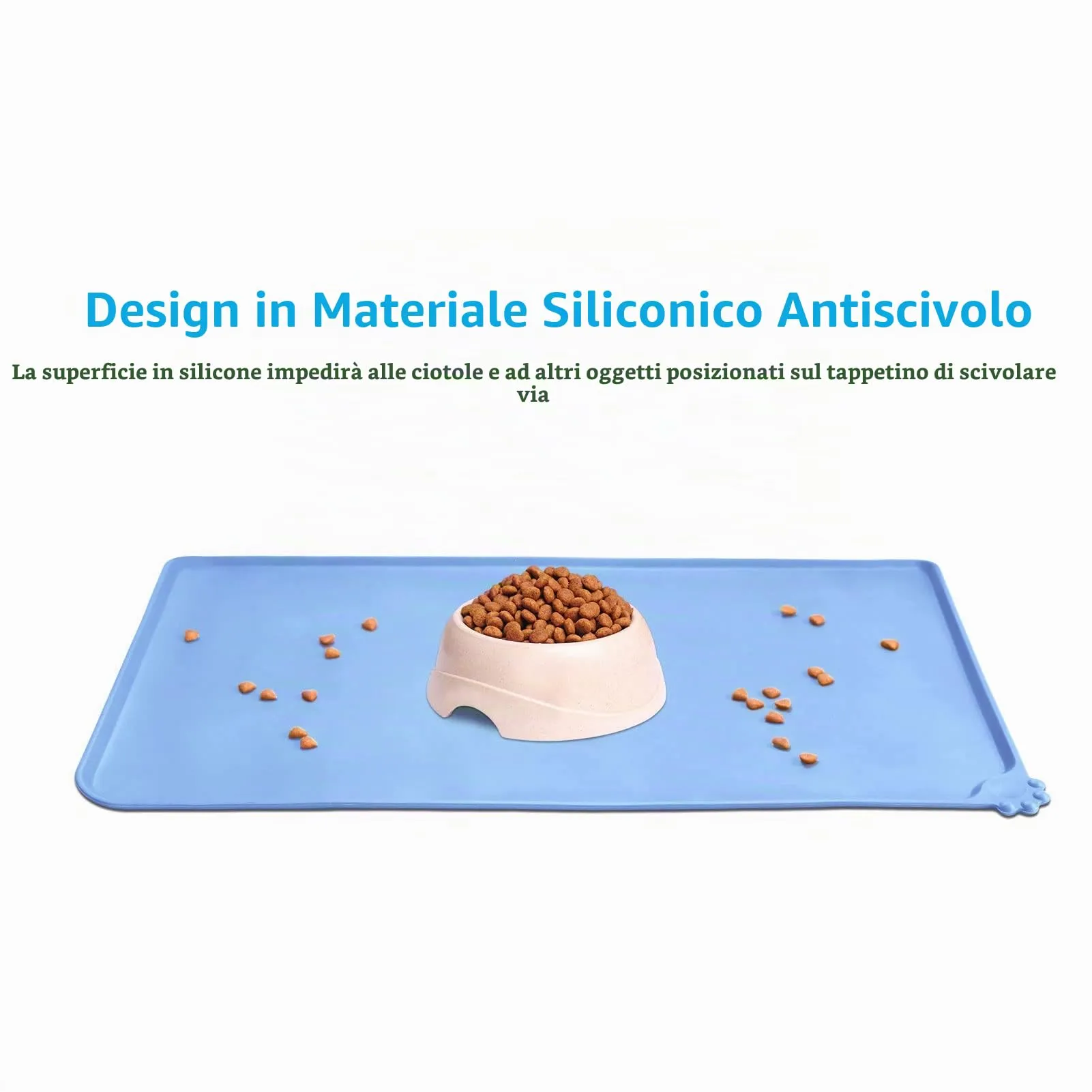 AUDWUD Tappetino Impermeabile in Silicone Antiscivolo per Ciotole Animali, 71x46 cm, Blu Nebbioso - immagine 2