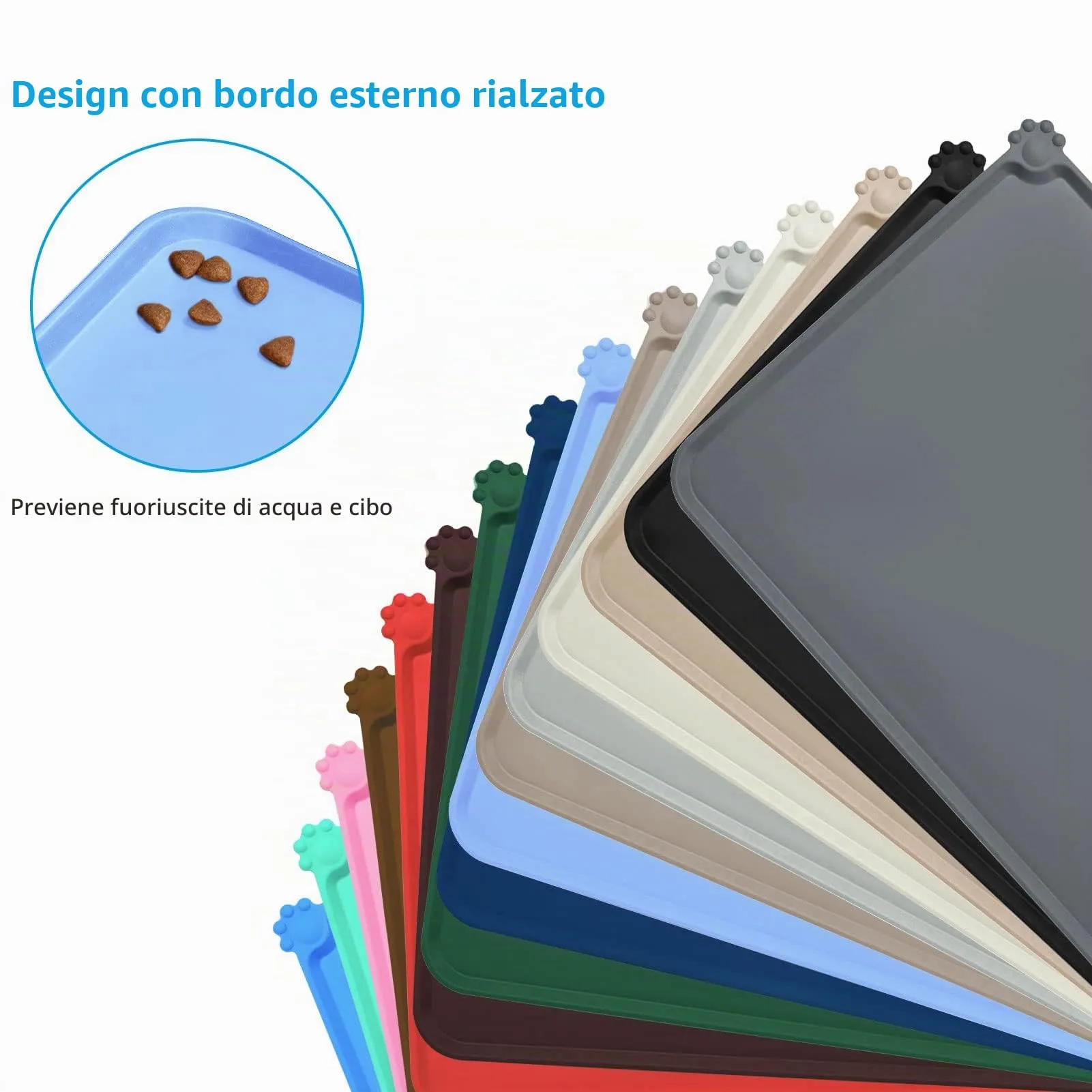 AUDWUD Tappetino Impermeabile in Silicone Antiscivolo per Ciotole Animali, 71x46 cm, Blu Nebbioso - immagine 3