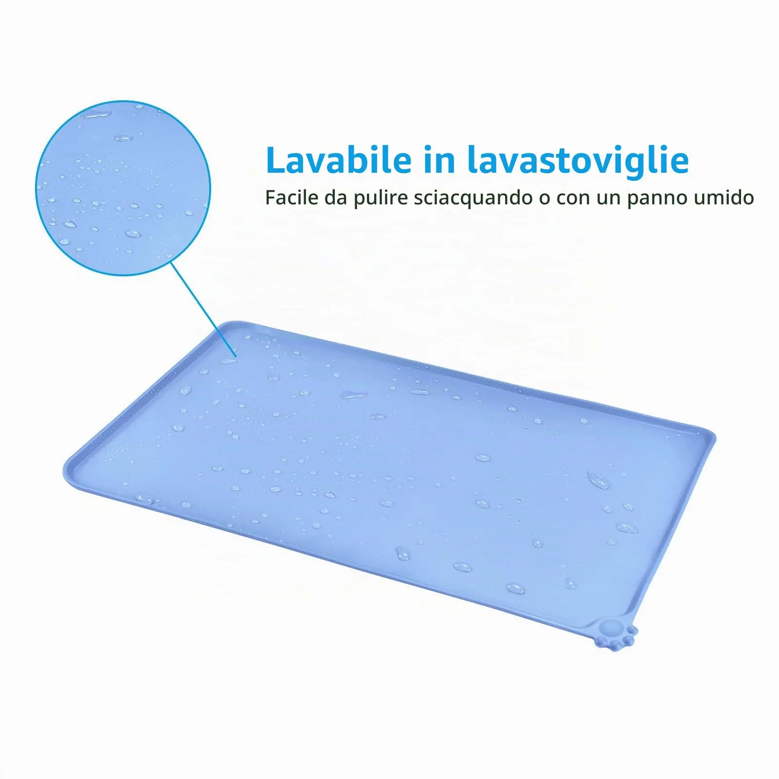 AUDWUD Tappetino Impermeabile in Silicone Antiscivolo per Ciotole Animali, 71x46 cm, Blu Nebbioso - immagine 5