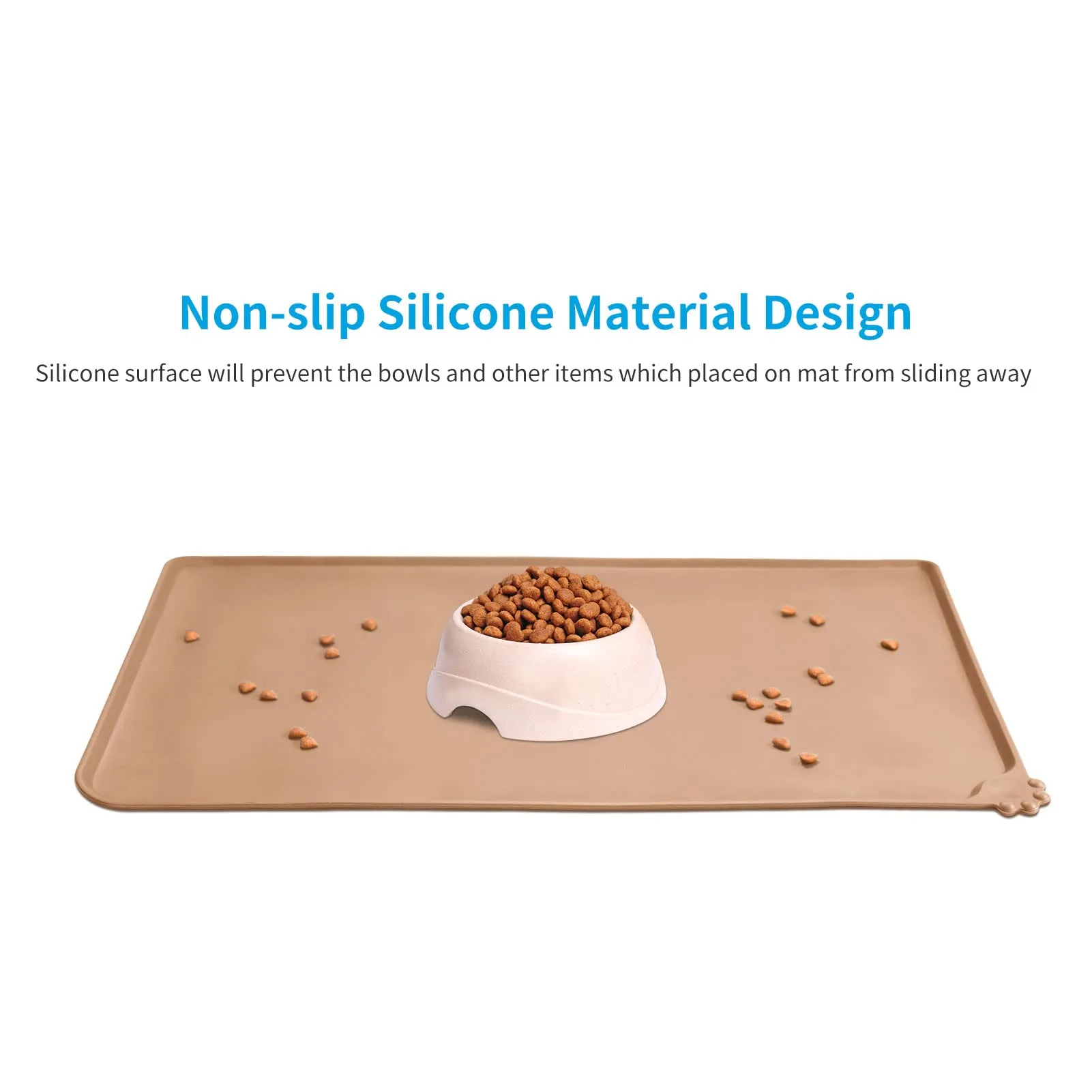 AUDWUD Tappetino Impermeabile in Silicone Antiscivolo per Ciotole Animali, 53x38 cm, Albicocca Arancione - immagine 2