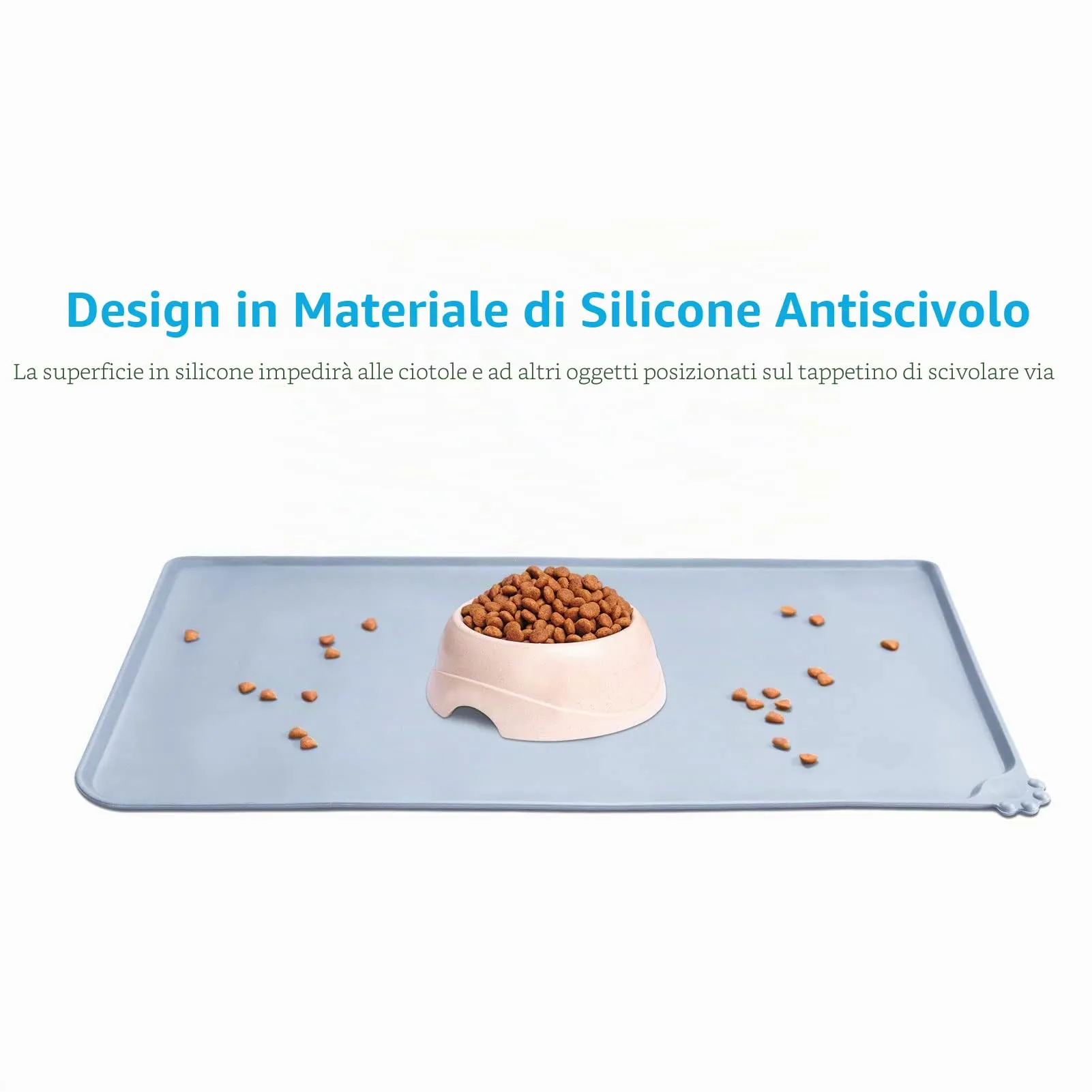 AUDWUD Tappetino in silicone impermeabile e antiscivolo per ciotole animali, 47x30 cm, Blu ghiaccio - immagine 2