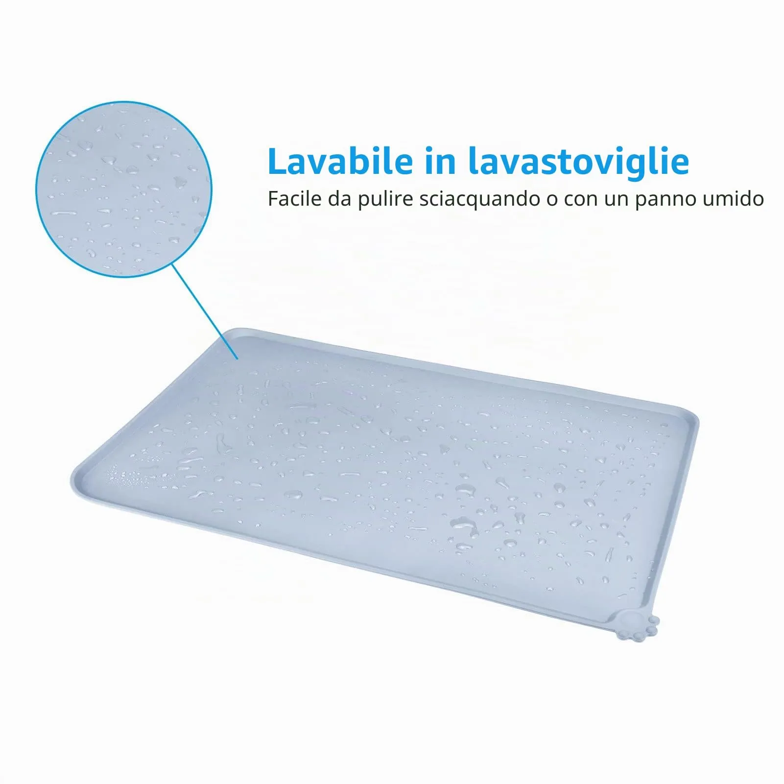 AUDWUD Tappetino in silicone impermeabile e antiscivolo per ciotole animali, 47x30 cm, Blu ghiaccio - immagine 5