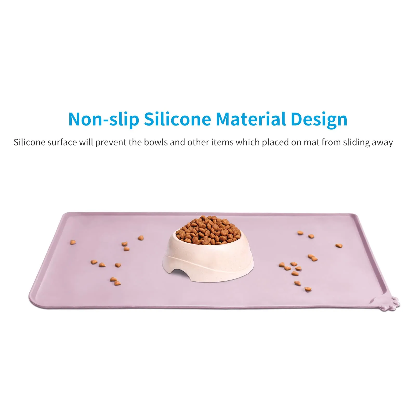 AUDWUD Tappetino impermeabile in silicone antiscivolo per ciotole animali, 71x46 cm, Rosa pesca - immagine 2