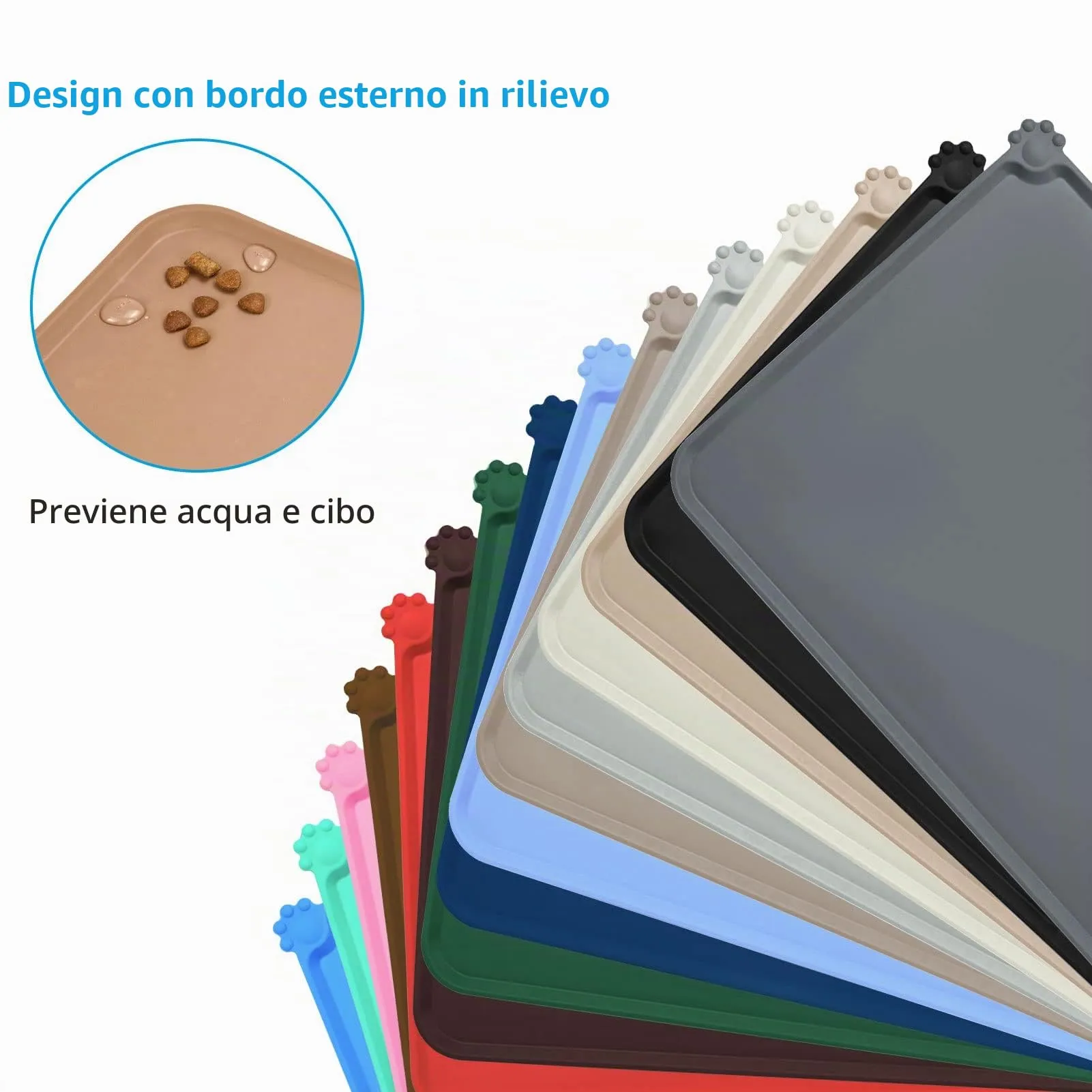 AUDWUD Tappetini di alimentazione in silicone per cani e gatti, antiscivolo, 47x30 cm - immagine 3