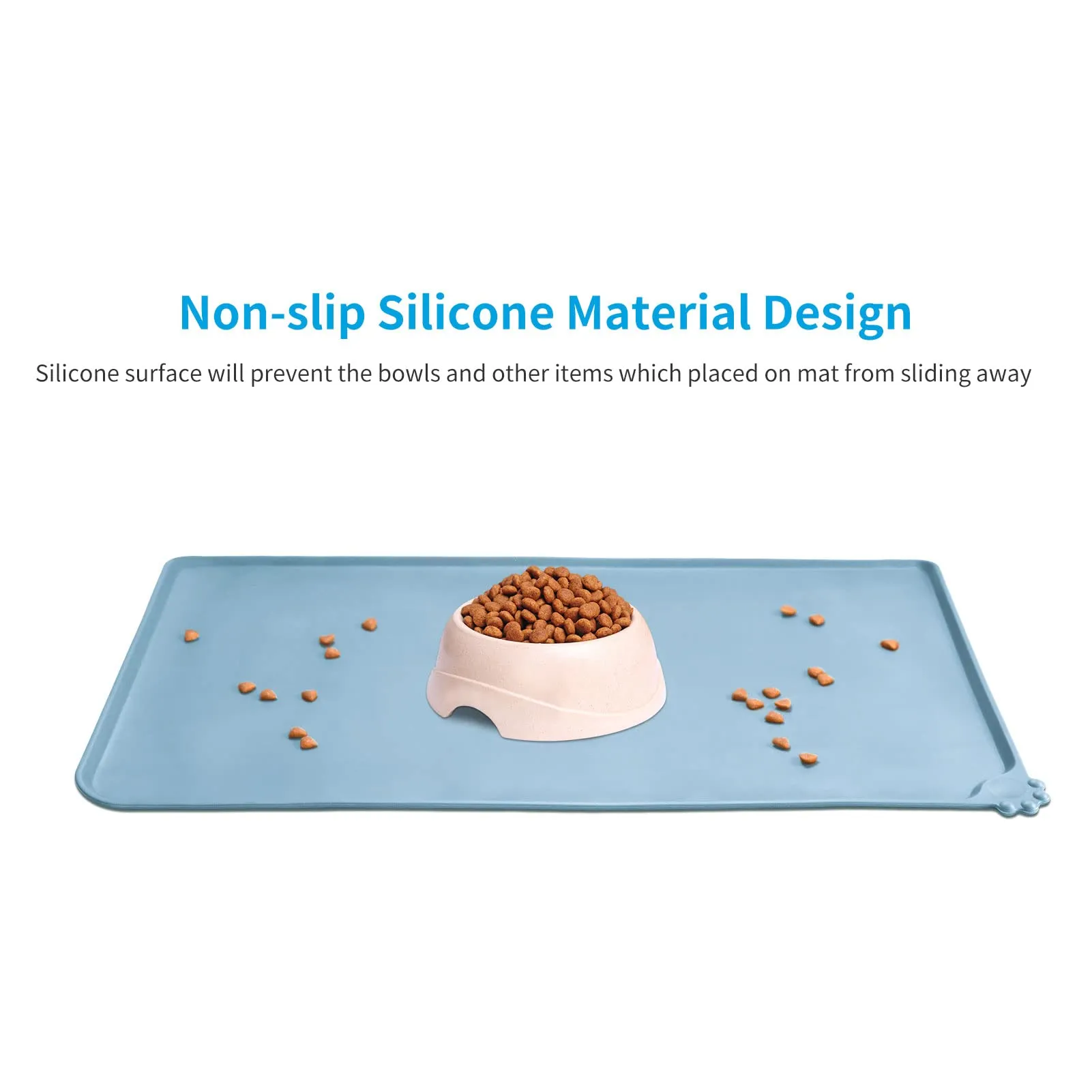 AUDWUD Tappetino in silicone impermeabile e antiscivolo per ciotole animali, 61x41 cm, Blu ardesia - immagine 2