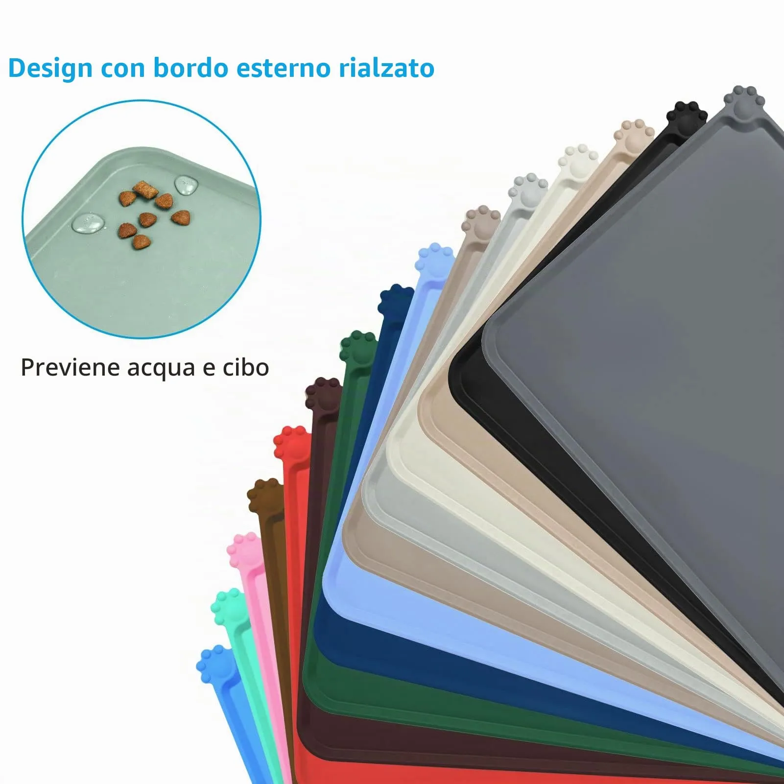 AUDWUD Tappetini di alimentazione in silicone per cani e gatti, antiscivolo, 47x30 cm, Lago - immagine 3