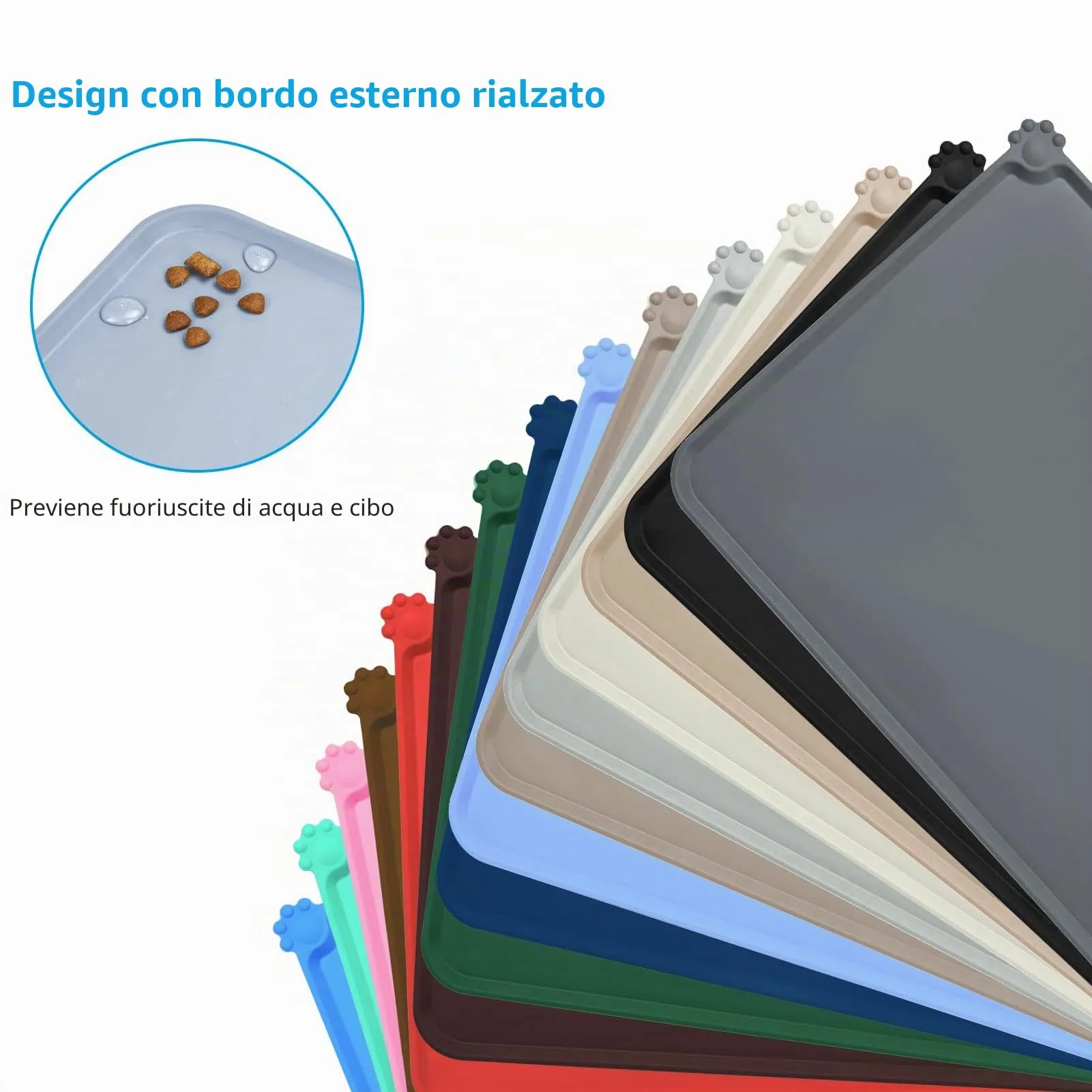 AUDWUD Tappetino impermeabile in silicone antiscivolo per ciotole animali, Blu ghiaccio, 53.3 x 38.1 cm - immagine 3