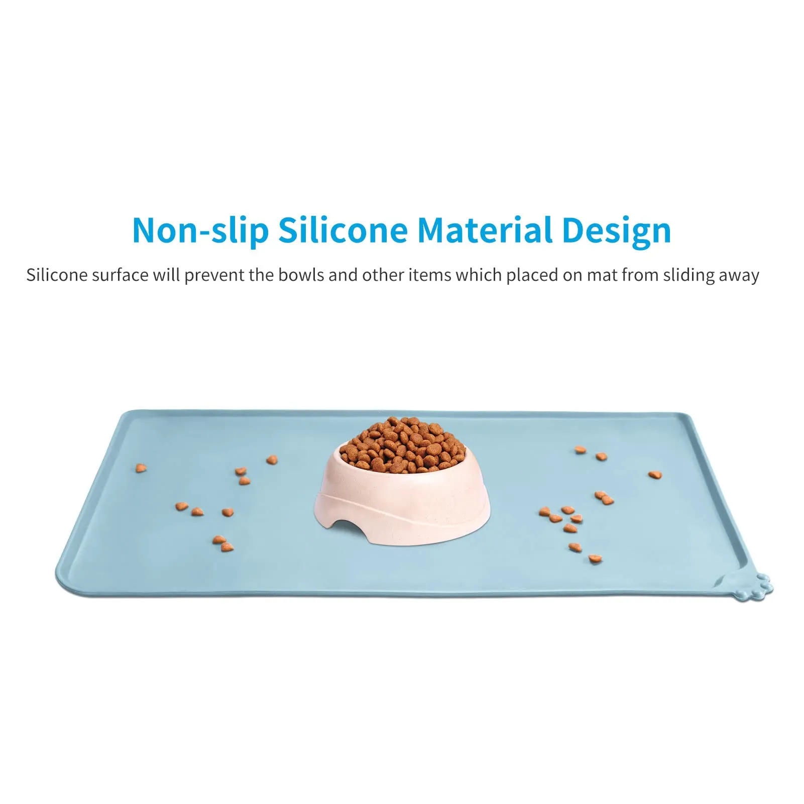 AUDWUD Tappetino Impermeabile in Silicone Antiscivolo per Ciotola Animali, 53x38 cm, Verde Corazzata - immagine 2