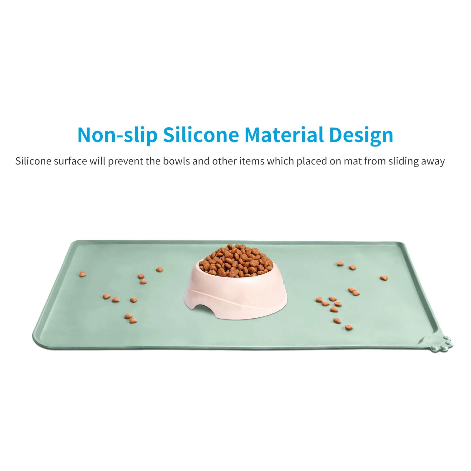 AUDWUD Tappetino impermeabile in silicone antiscivolo per ciotole animali, 71x46 cm, Colore Lago - immagine 2